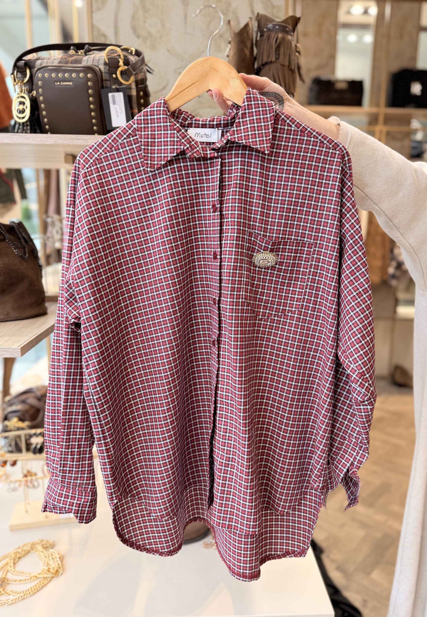 MOTEL - Camicia A Quadri Con Spilla Rosso