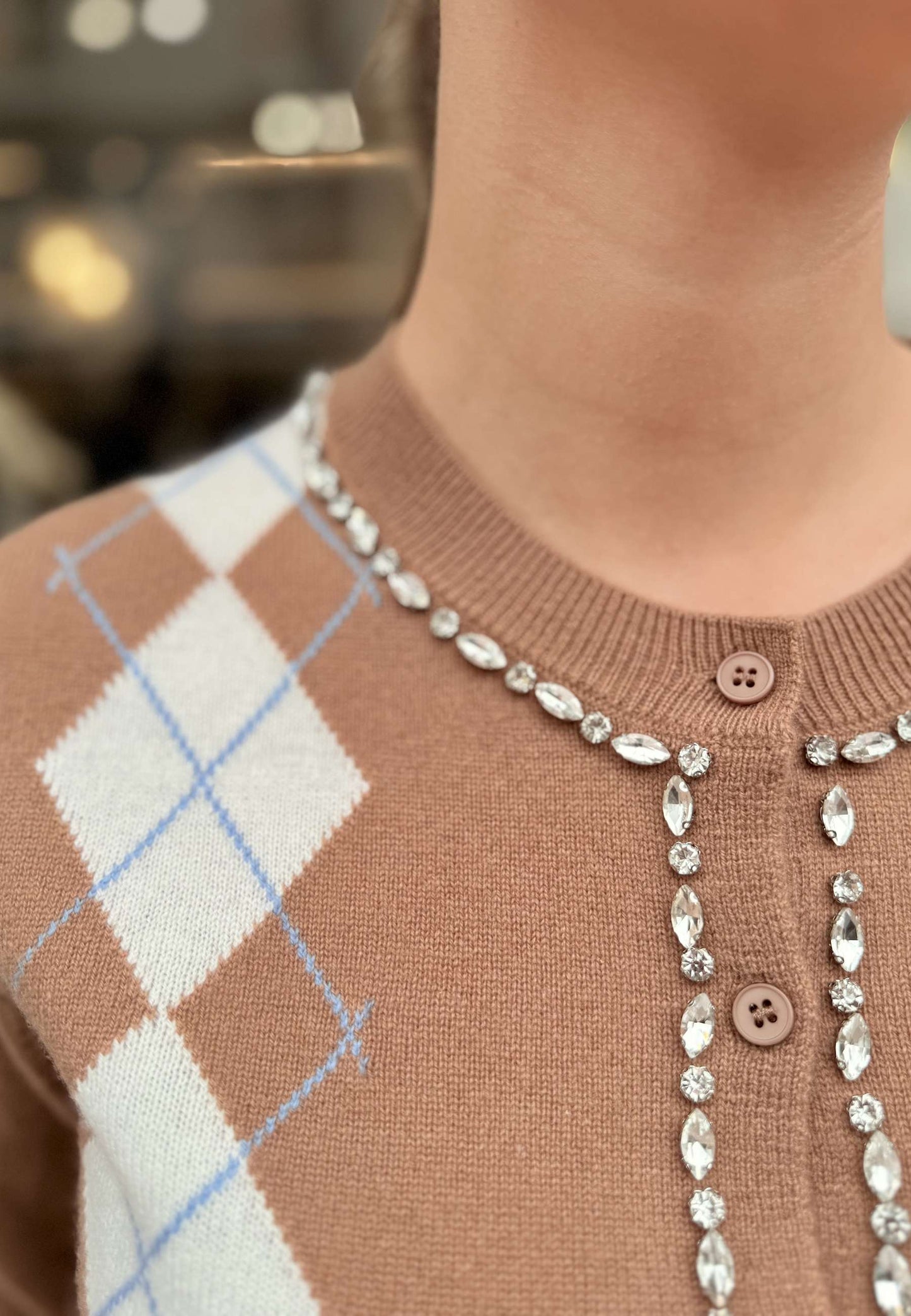 MOTEL - Cardigan Strass In Maglia Cammello