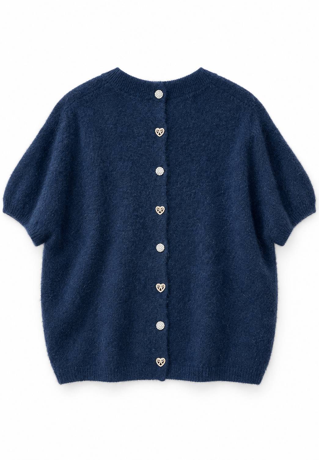 NUNZIA - Maglioncino Bottoncino Strass Navy