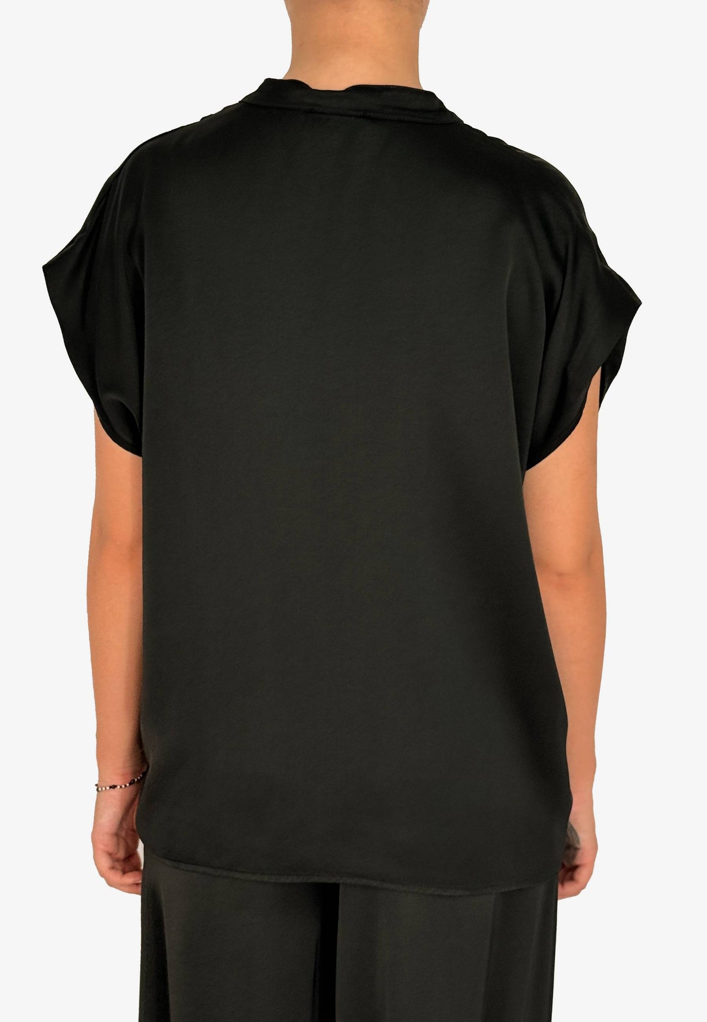 MOTEL - Blusa Boxy Fit Viscosa Nero