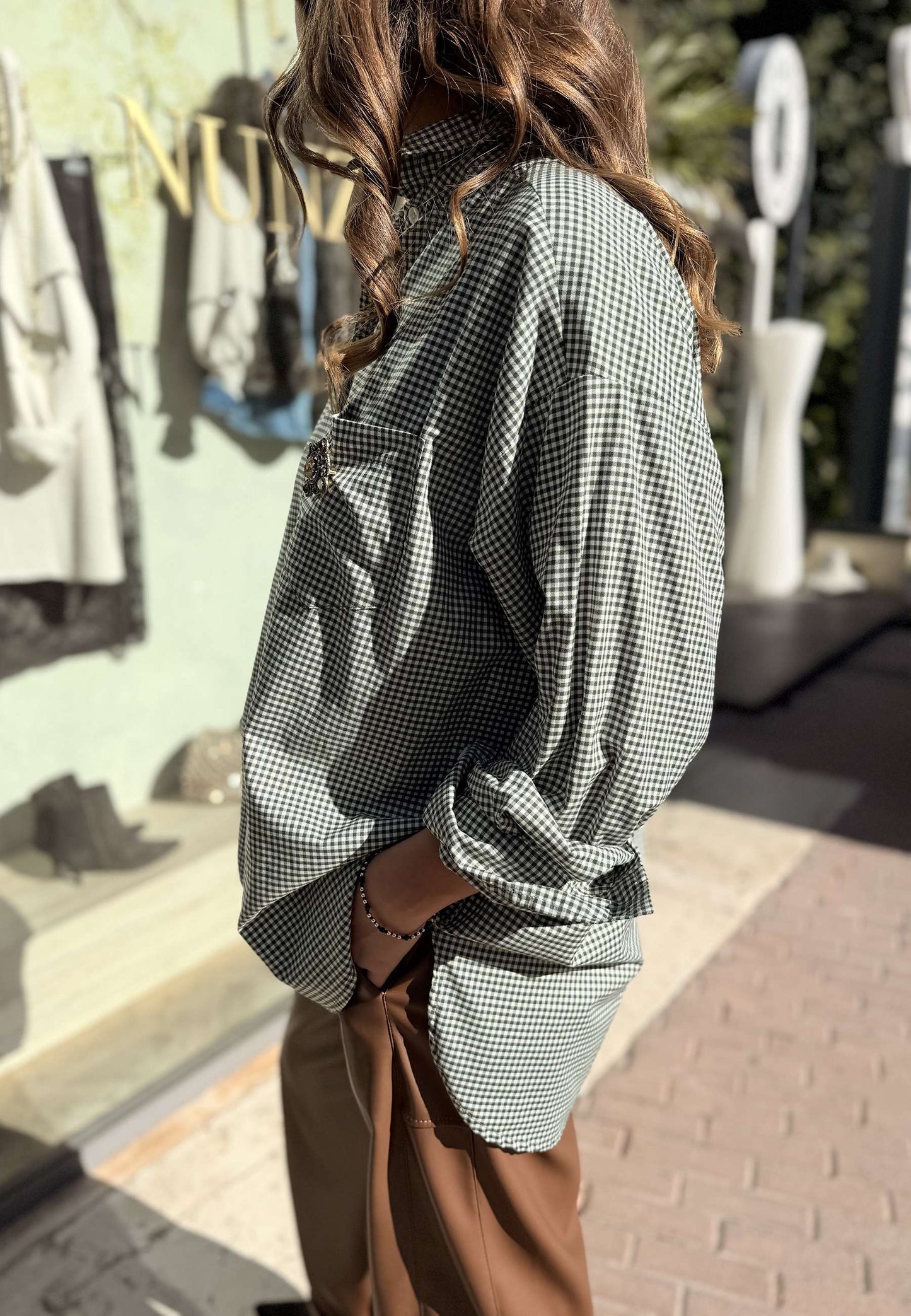 MOTEL - Camicia A Quadri Con Spilla Verde Scuro