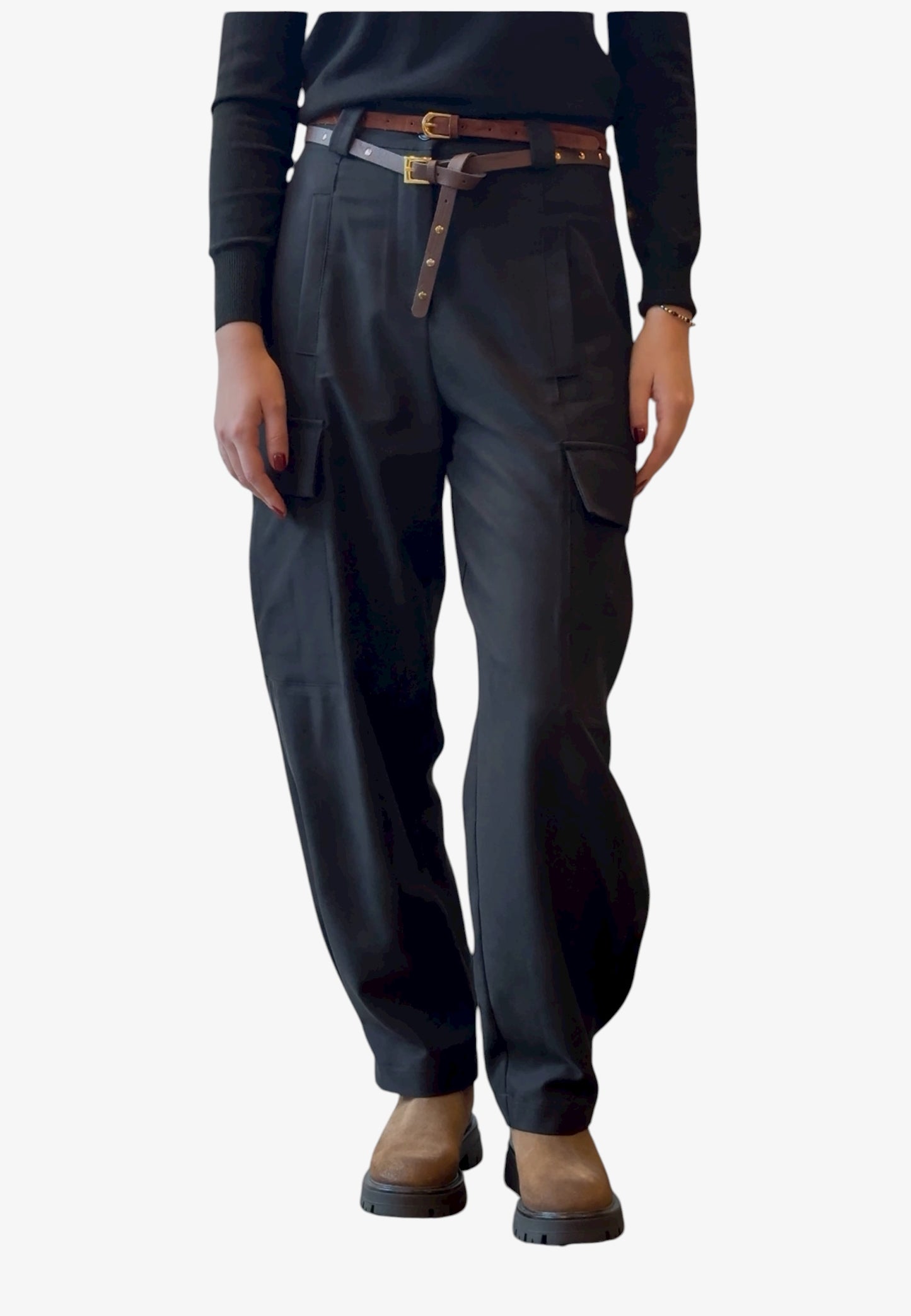 MARYLEY - Pantalone Cargo Nero