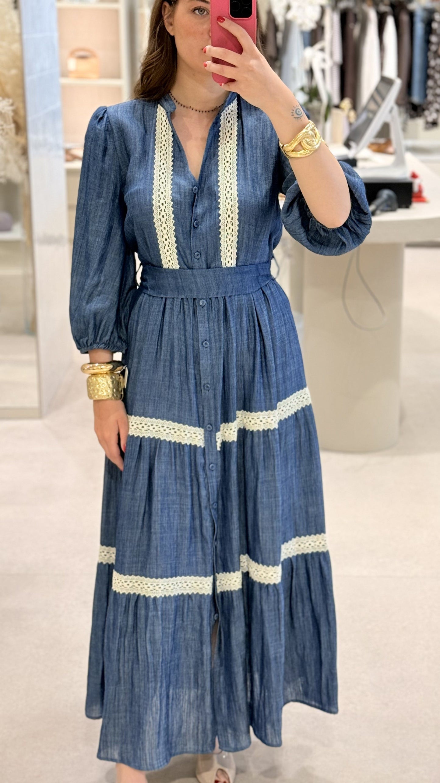 MOTEL - Abito In Jeans e Macramè Denim