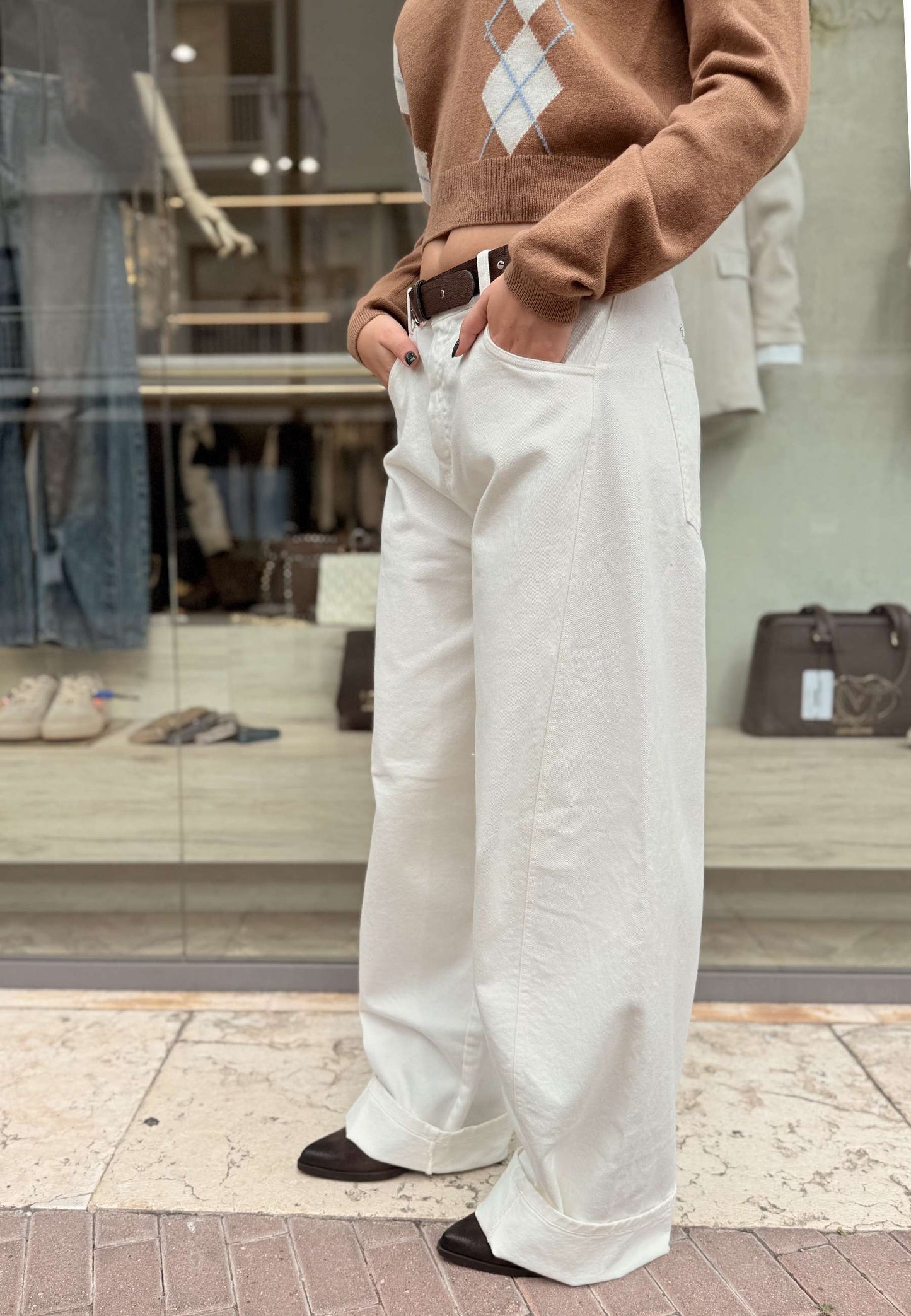 MOTEL - Jeans Wide Leg Bianco