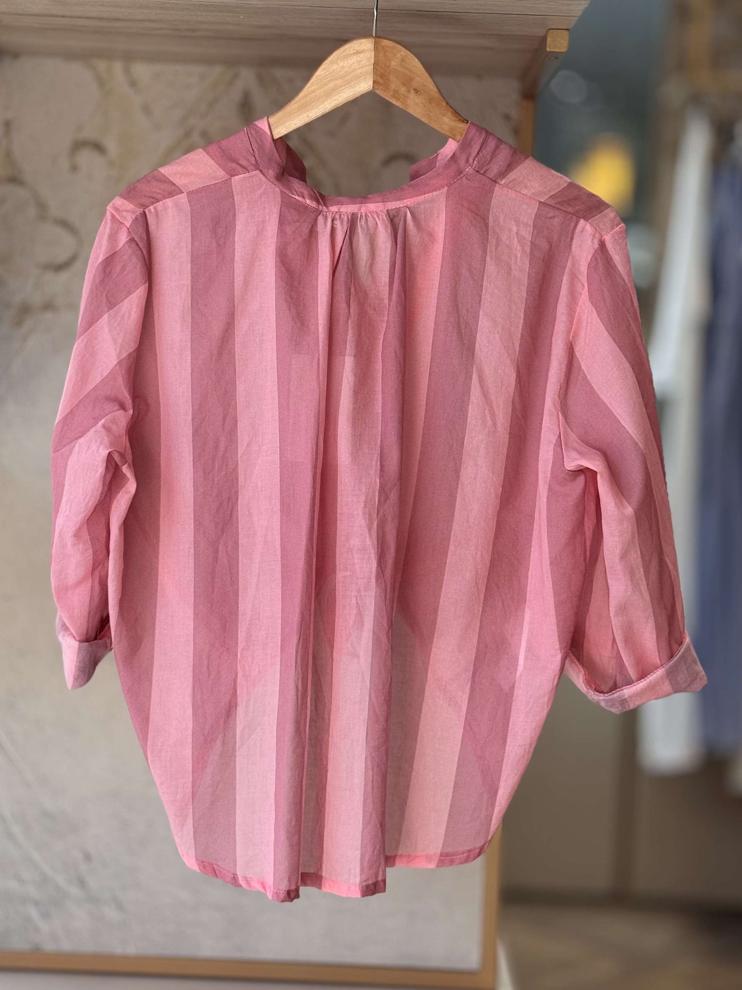 MOTEL - Camicia A Righe Rosa/Malva