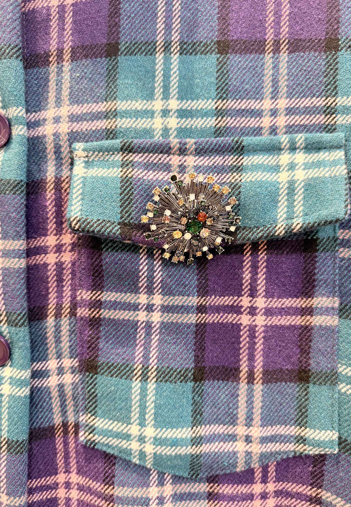 MOTEL - Camicia Over A Quadri Viola/Turchese