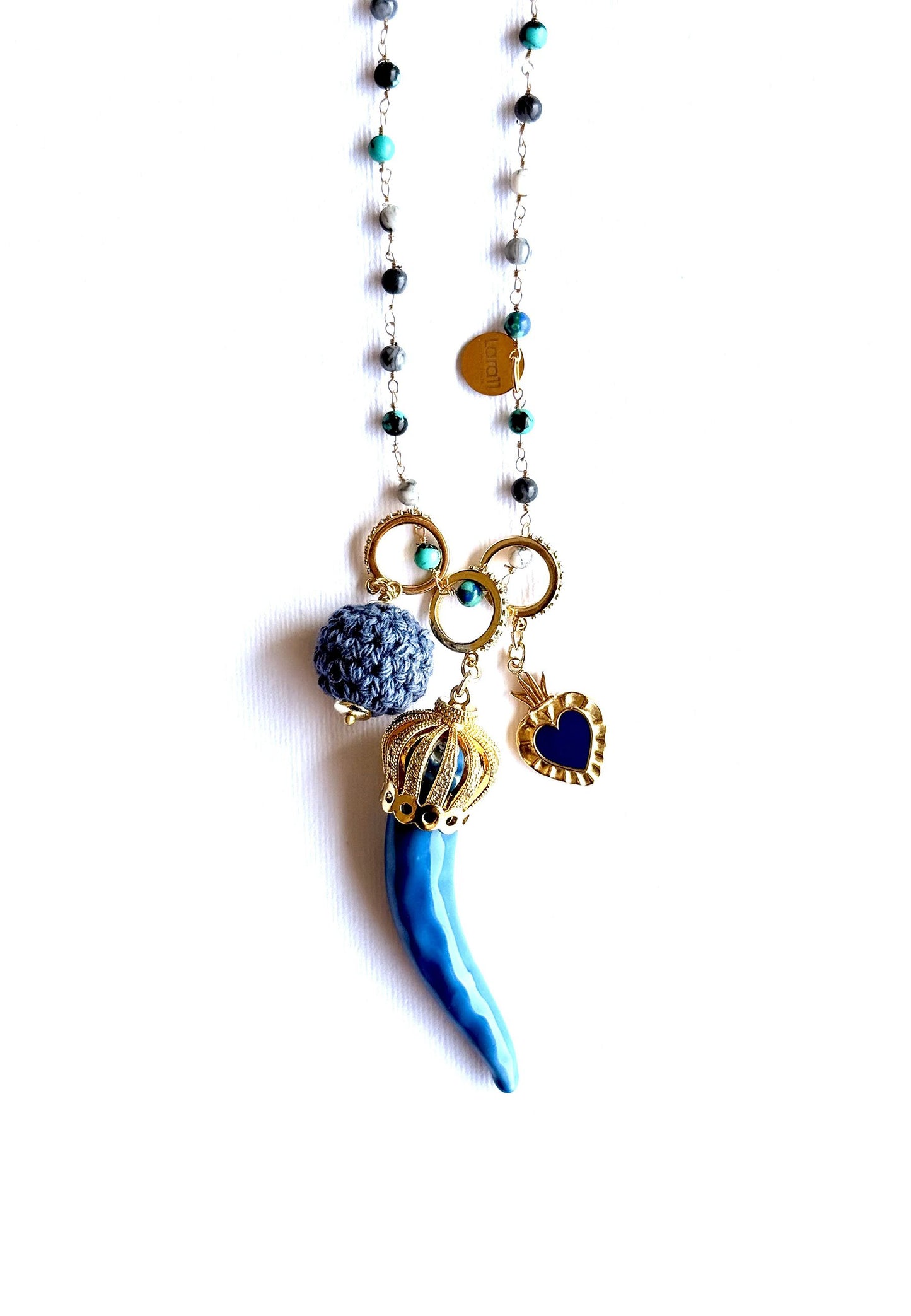 LARA11 - Collana Lunga Cornetti In Ceramica Blu