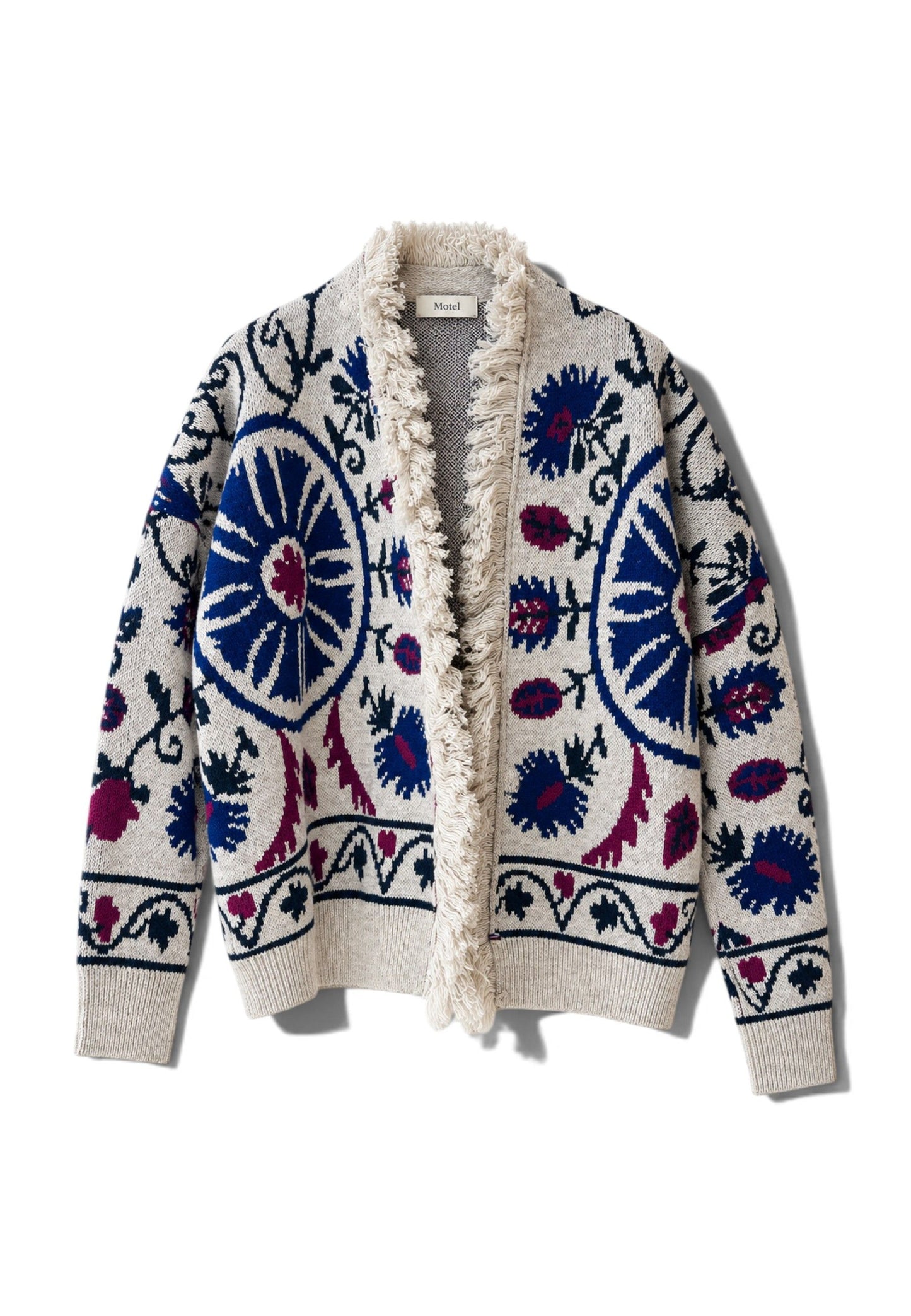 MOTEL - Cardigan Damascato Frange Panna