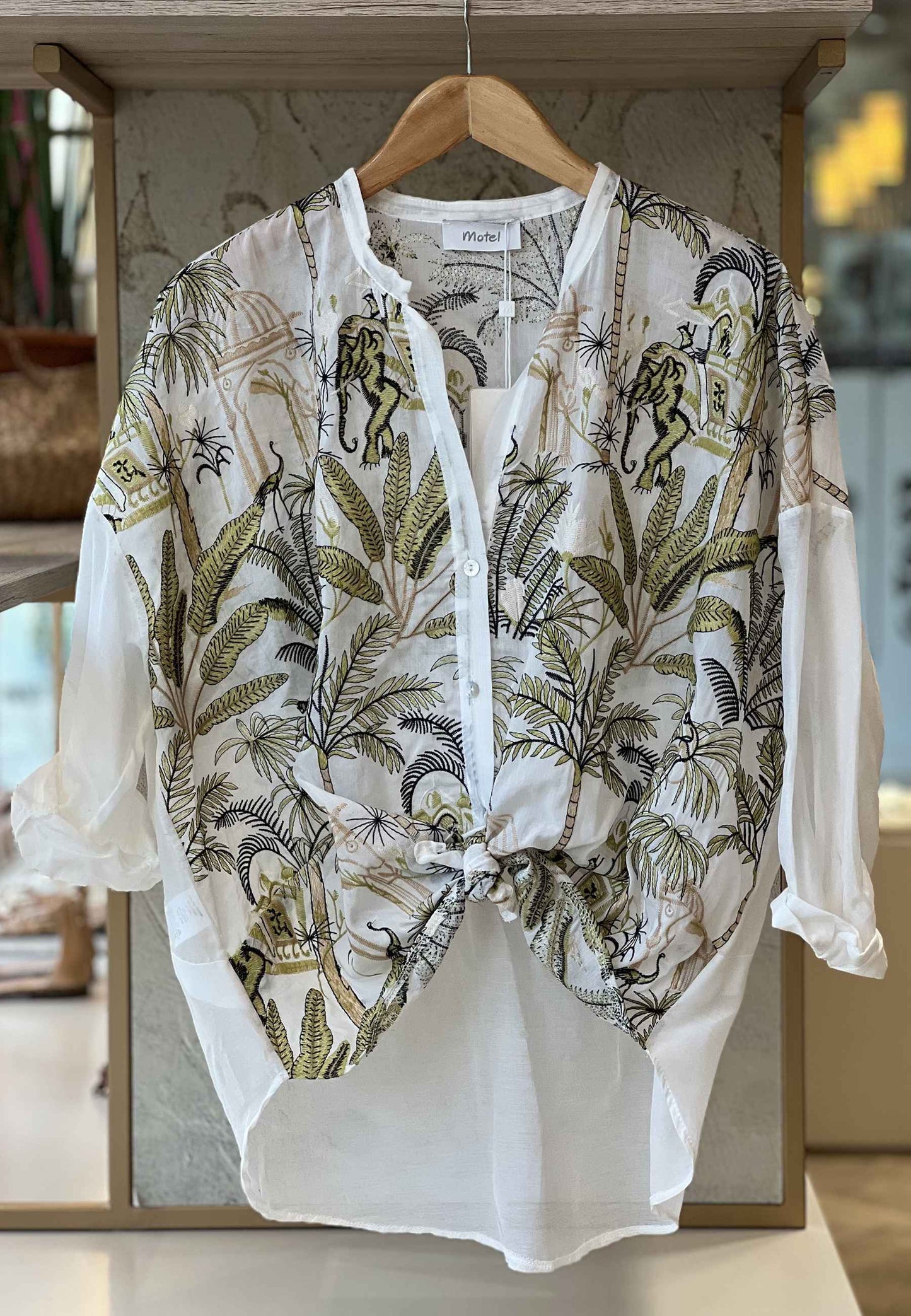 MOTEL - Camicia Ricamo Palme Bianco