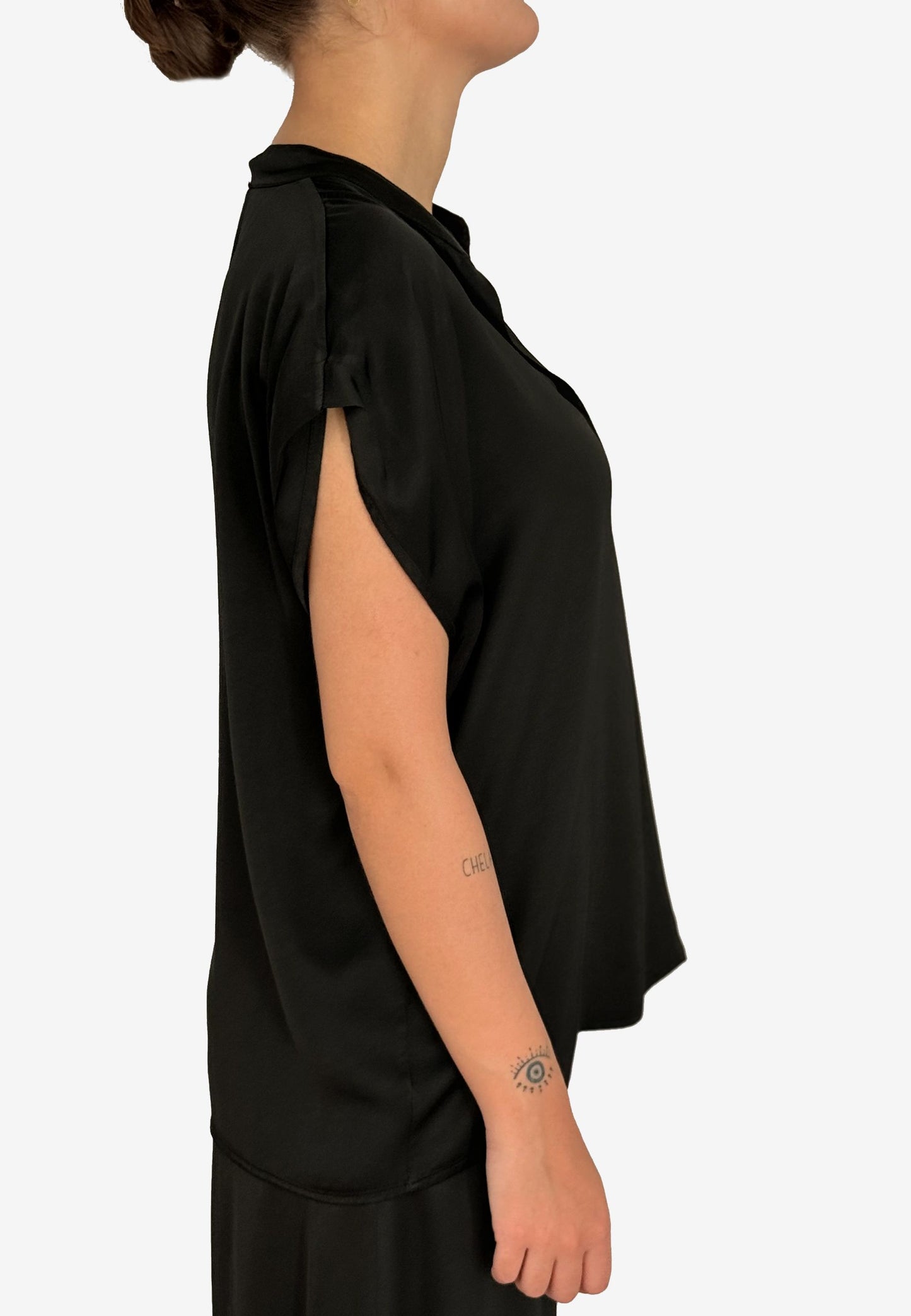 MOTEL - Blusa Boxy Fit Viscosa Nero