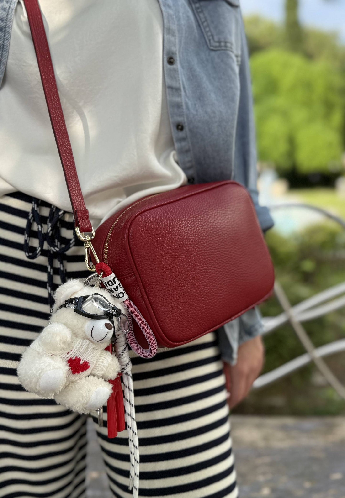 NUNZIA - Crossbody Vera Pelle CAMILLA Rosso Ciliegia