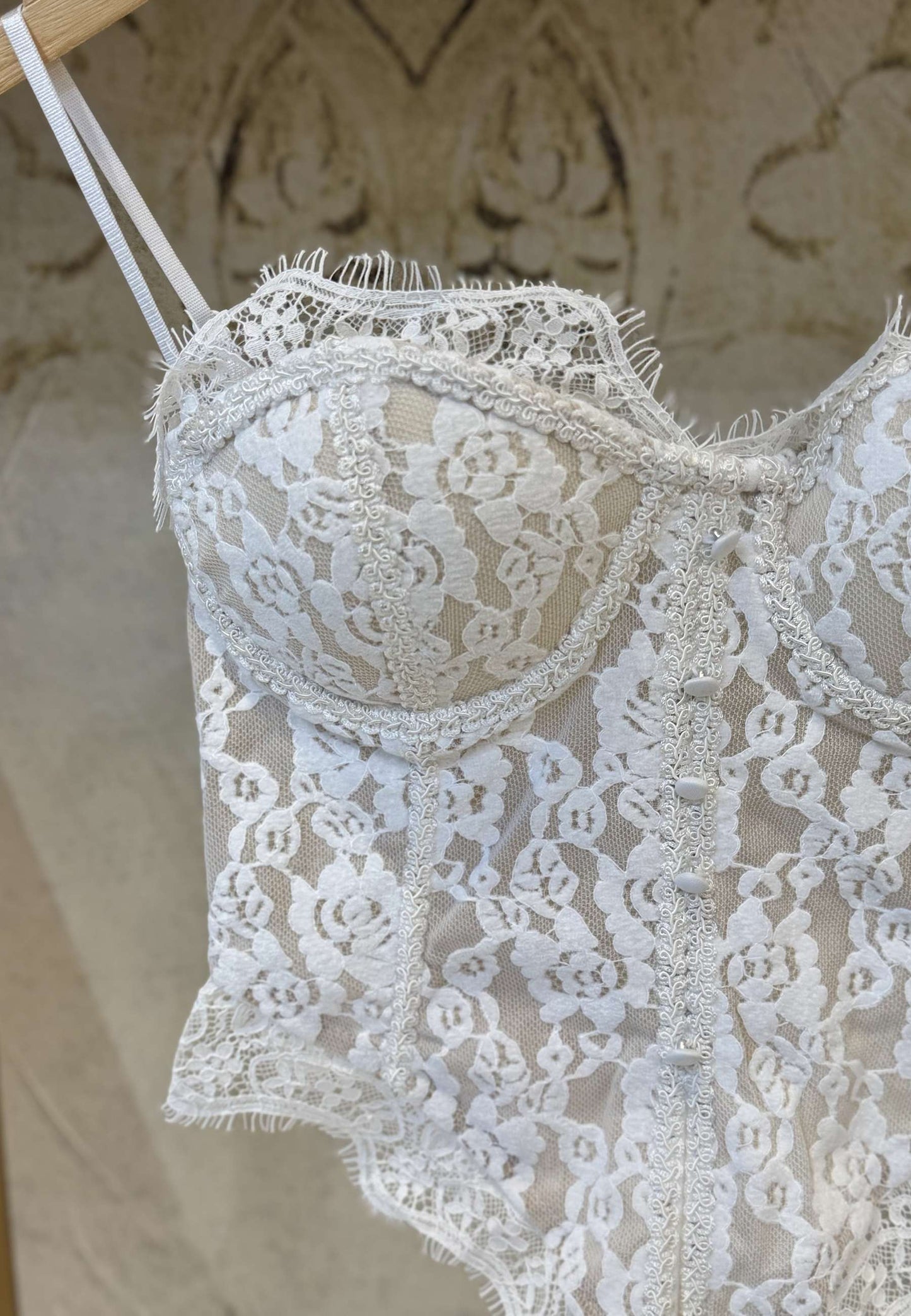 NUNZIA - Corsetto Bustier Pizzo Bianco