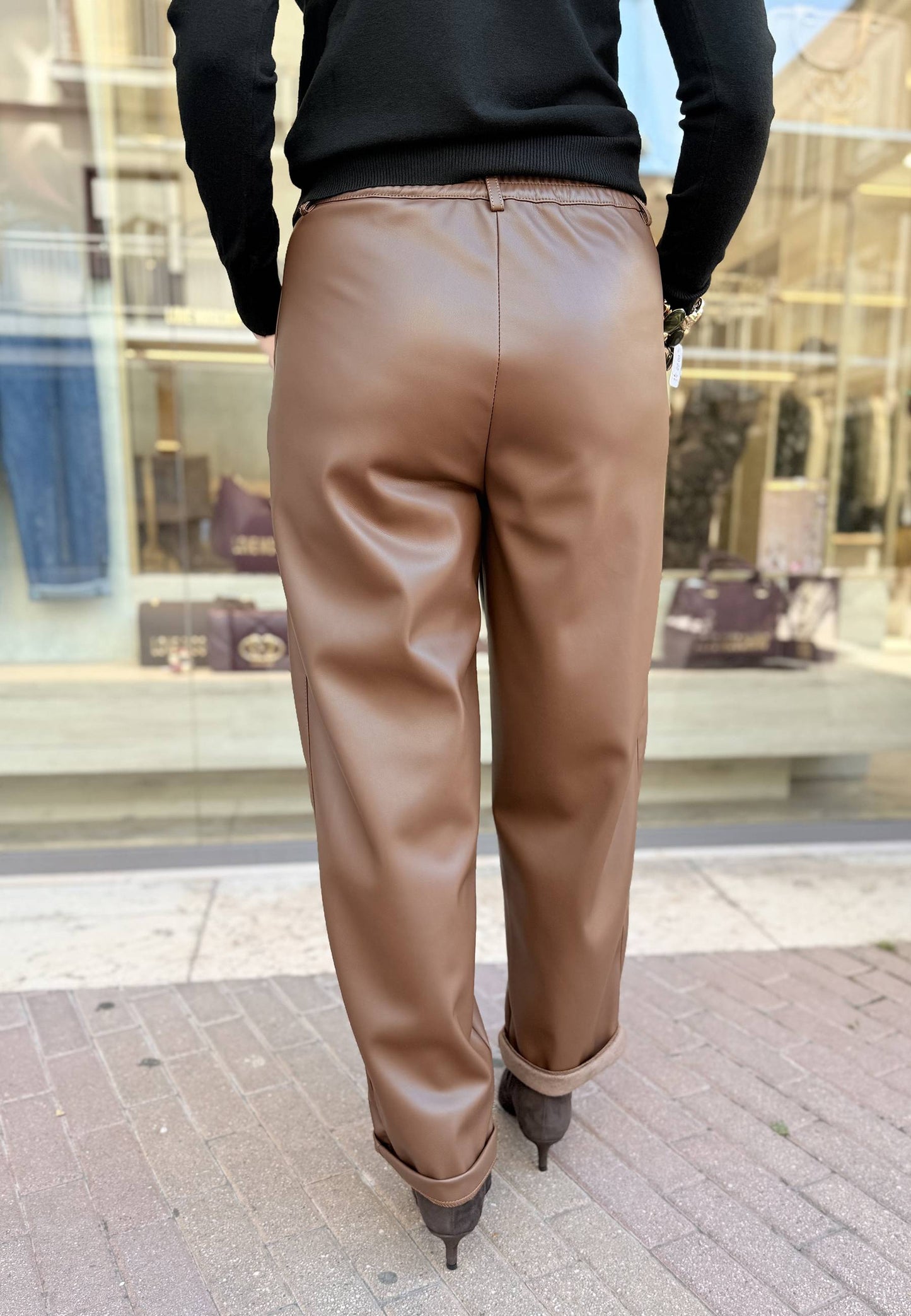 LE STREGHE - Pantalone In Ecopelle Mocha