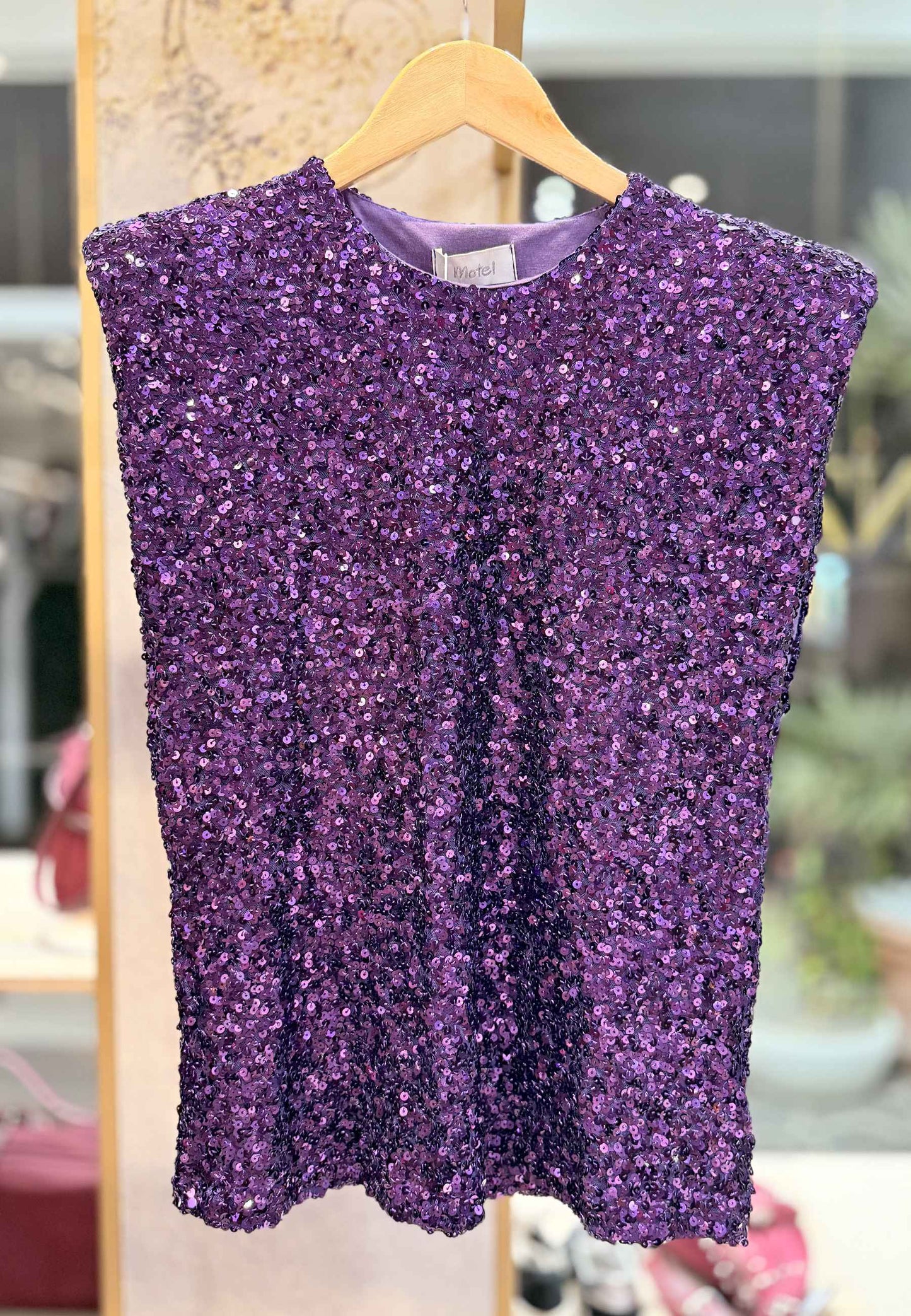 MOTEL - Canotta Spalla Larga In Paillettes Viola