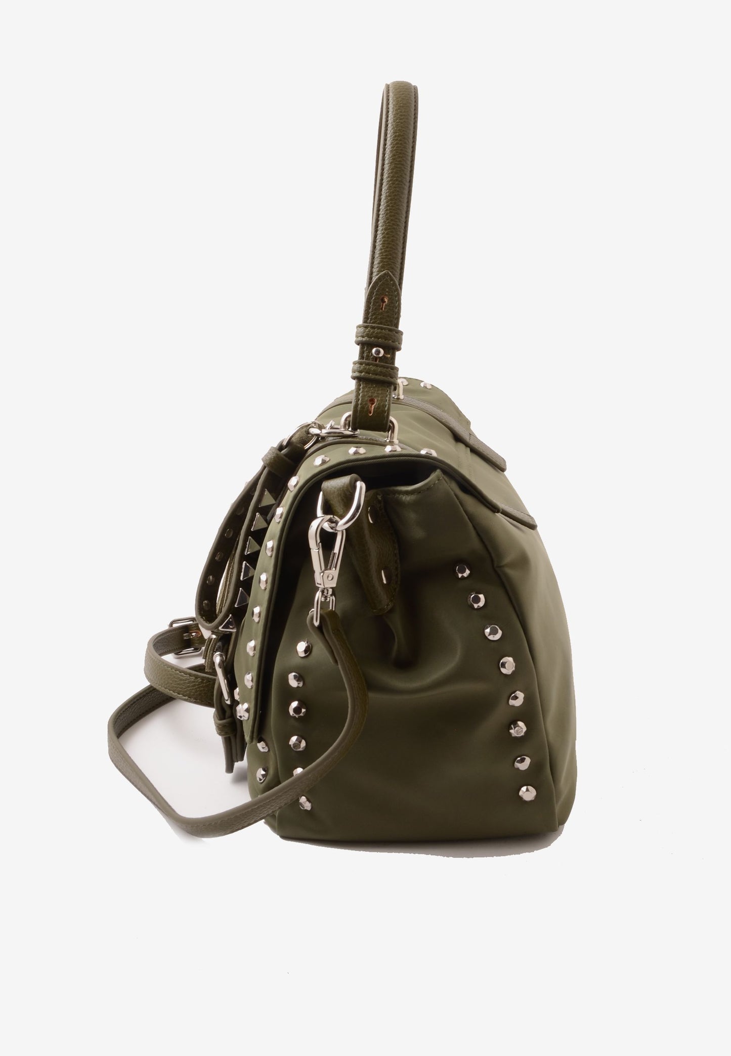 LA CARRIE - Shopping Bag Dark Nylon Borchie Oliva