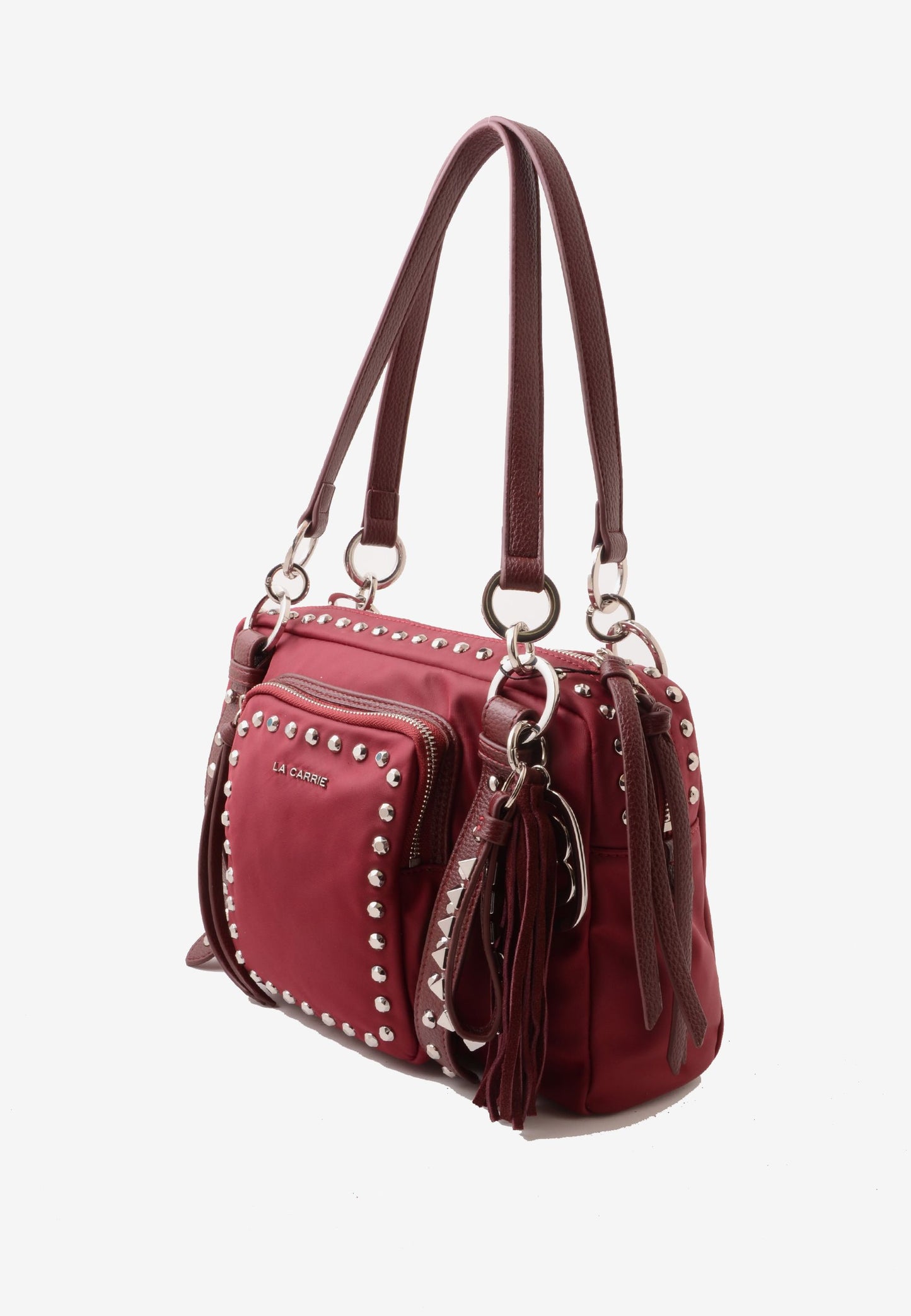 LA CARRIE - Borsa A Spalla Dark Nylon Borchie Cherry