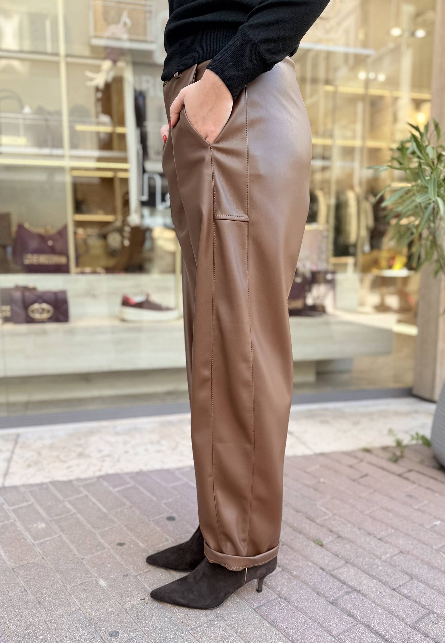 LE STREGHE - Pantalone In Ecopelle Mocha