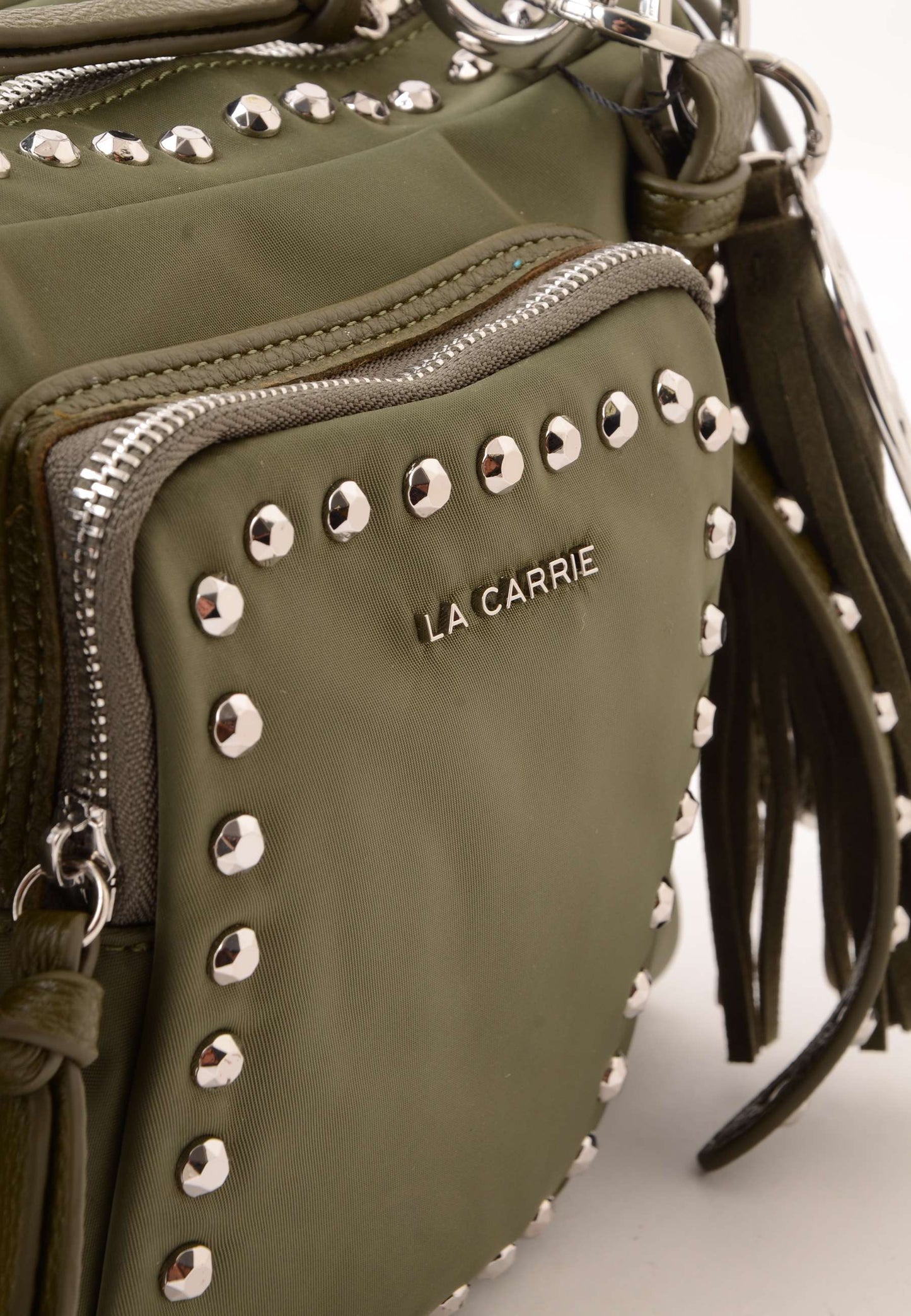 LA CARRIE - Borsa A Spalla Dark Nylon Borchie Oliva