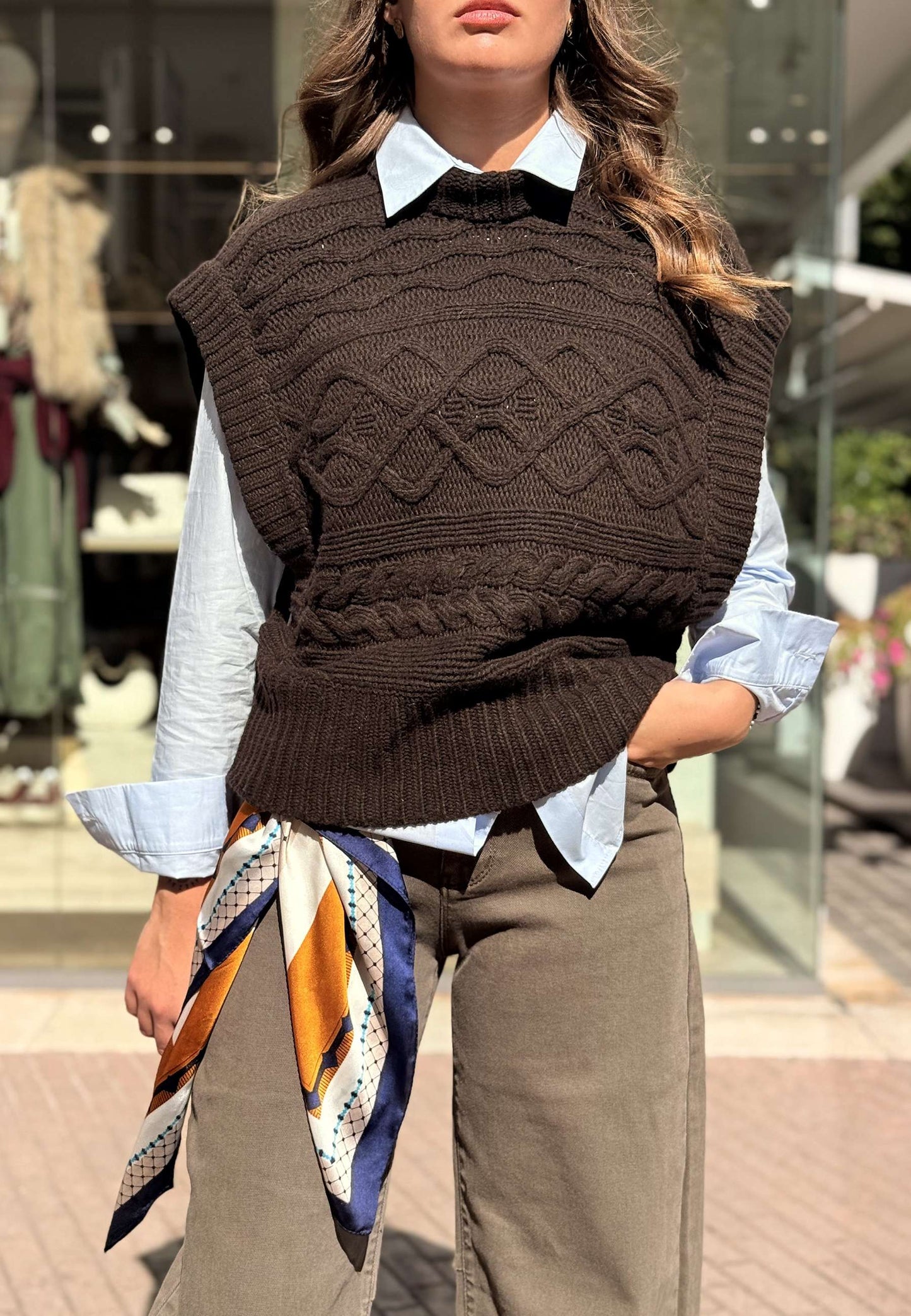 MOTEL - Gilet Over In Maglia Moro