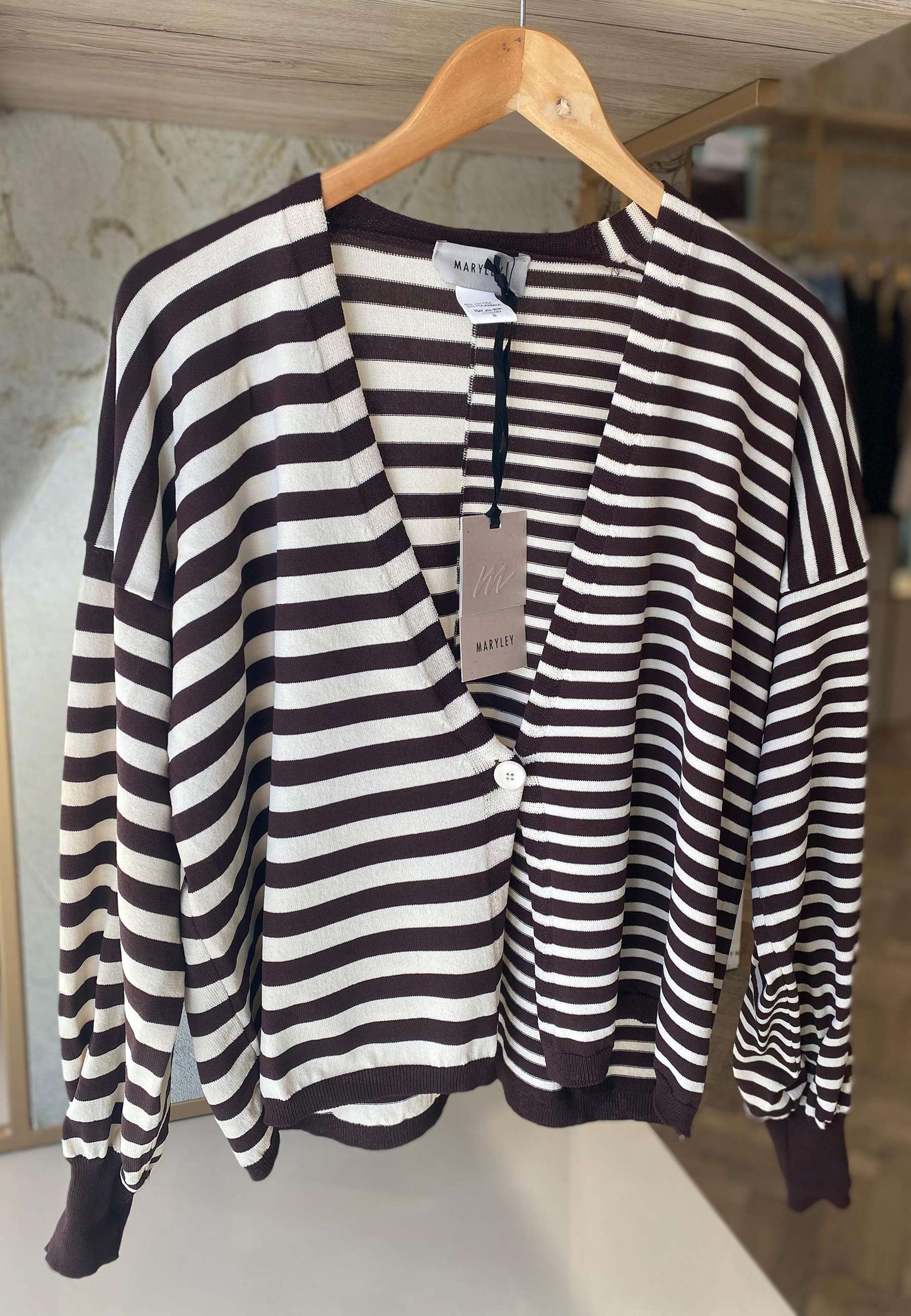 MARYLEY - Cardigan A Righe Marrone