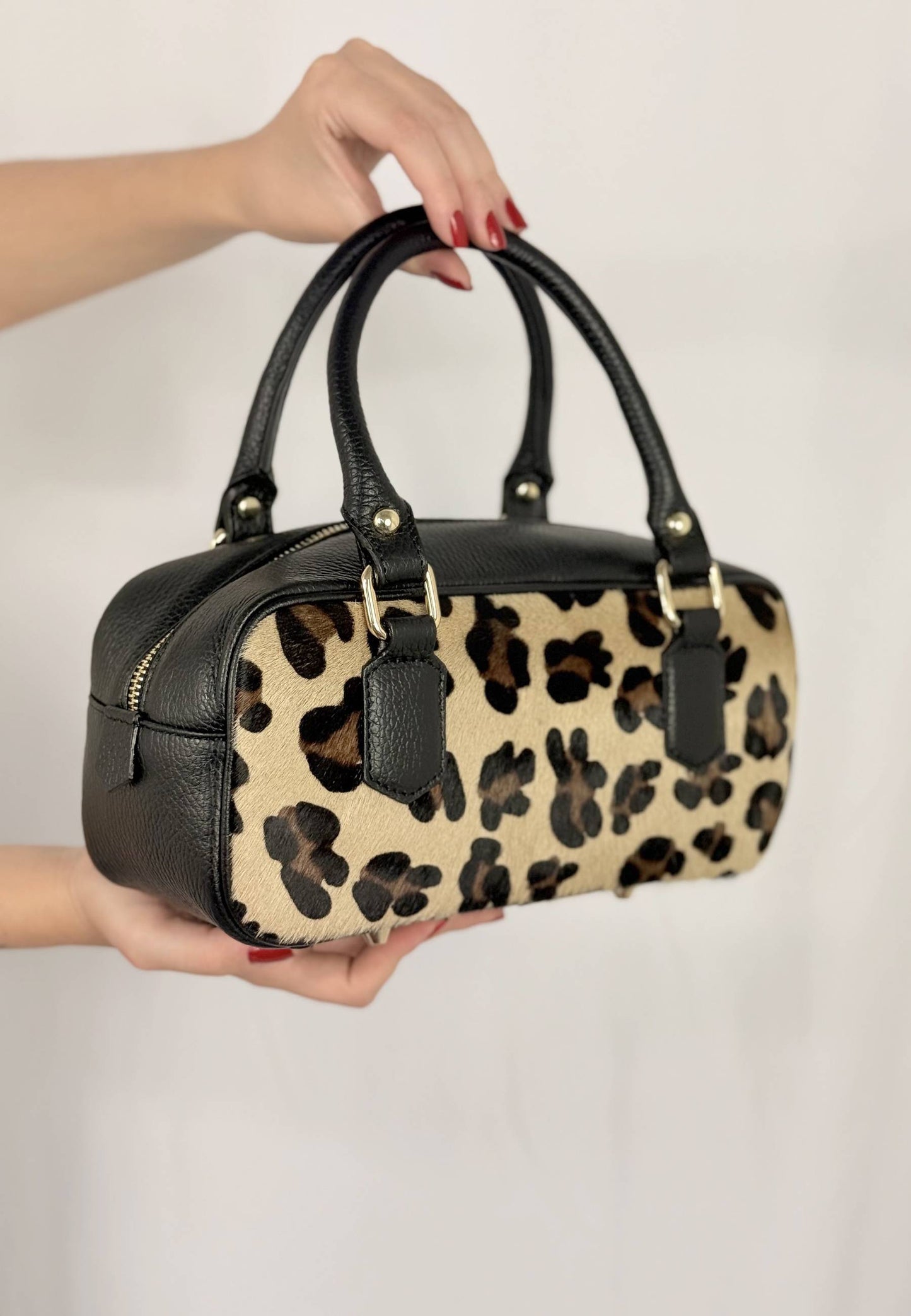 NUNZIA - Borsa A Mano HANNA Cavallino Nero Leopardato
