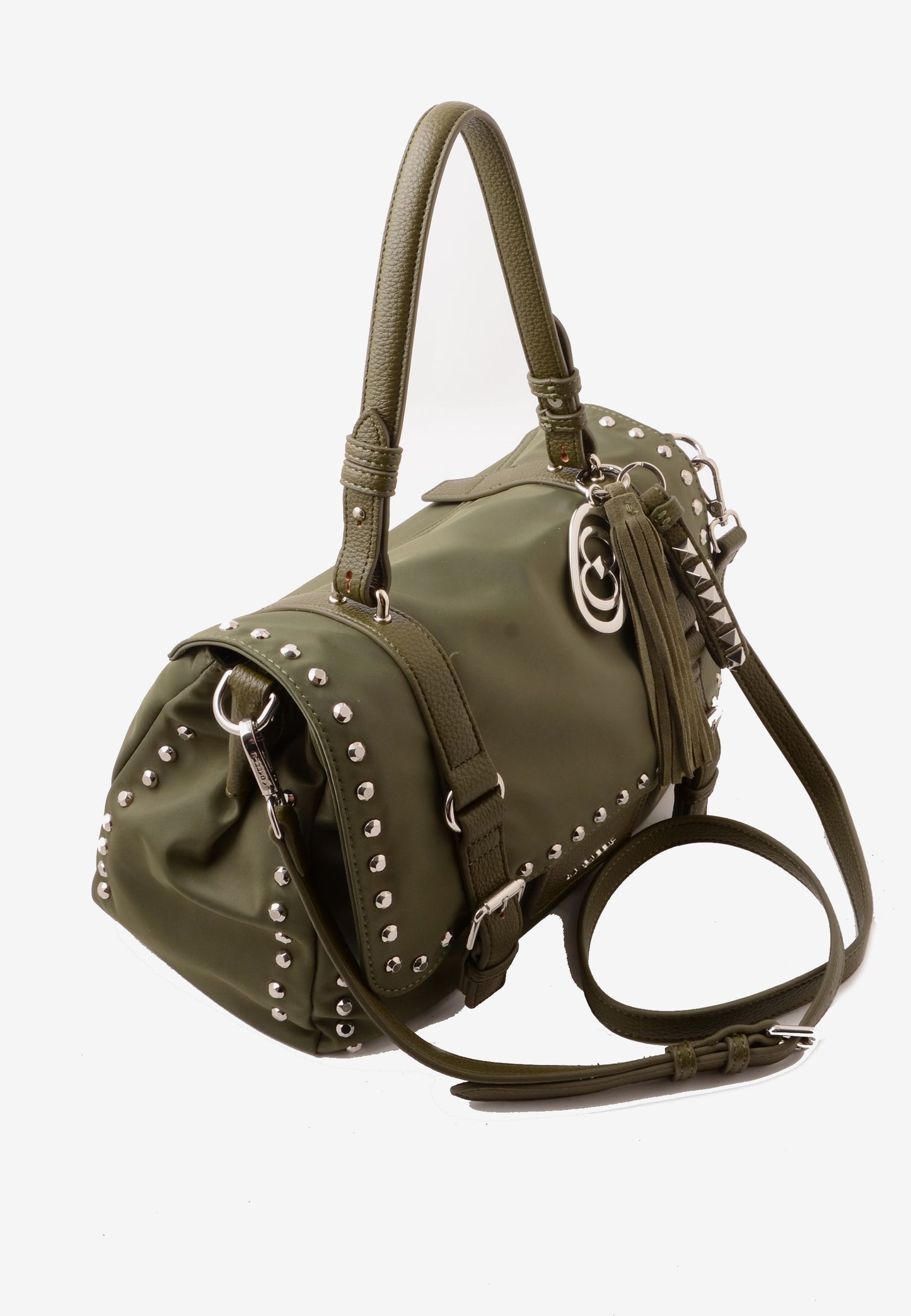 LA CARRIE - Shopping Bag Dark Nylon Borchie Oliva