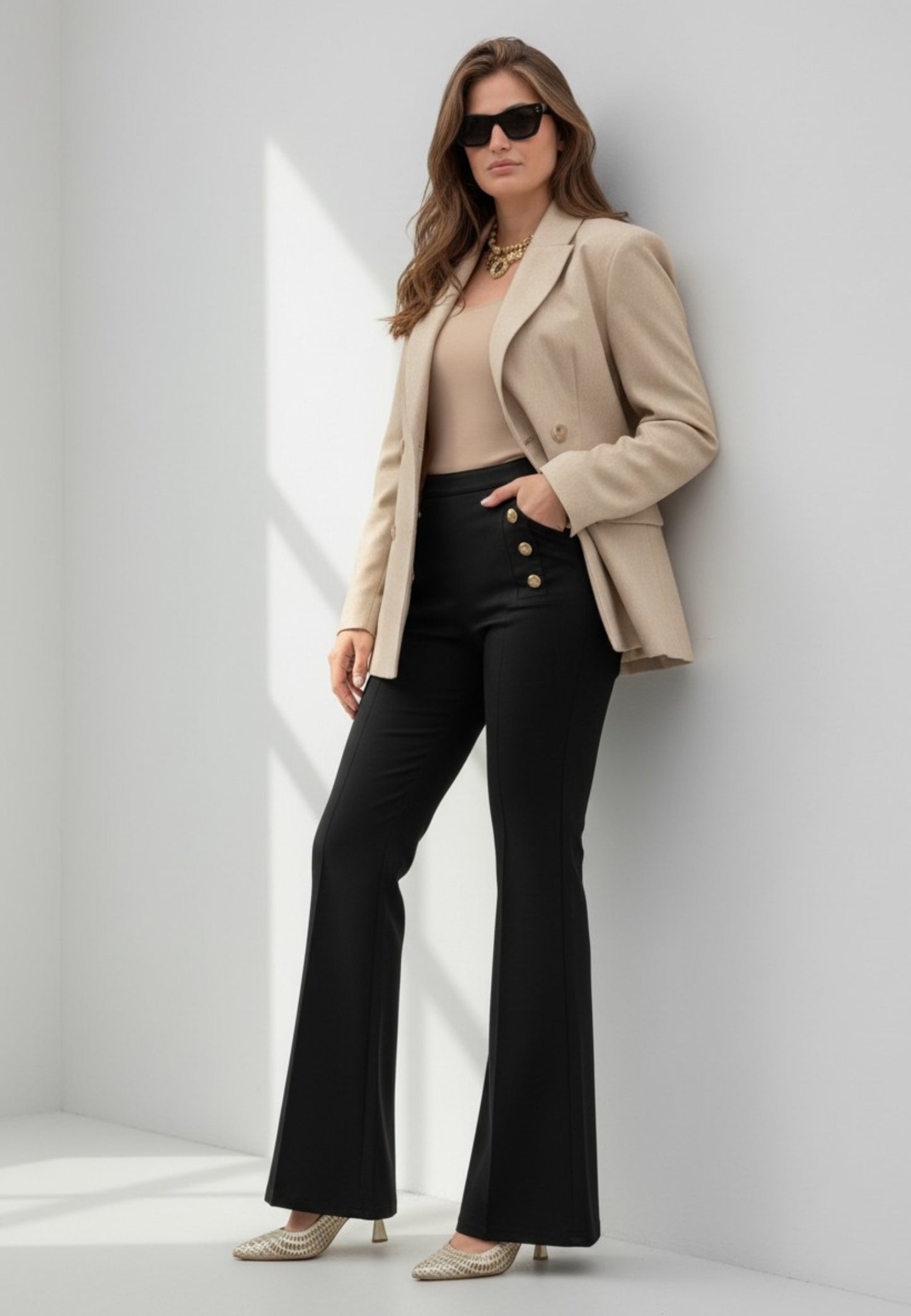MARYLEY - Pantalone Bottoni Oro Nero