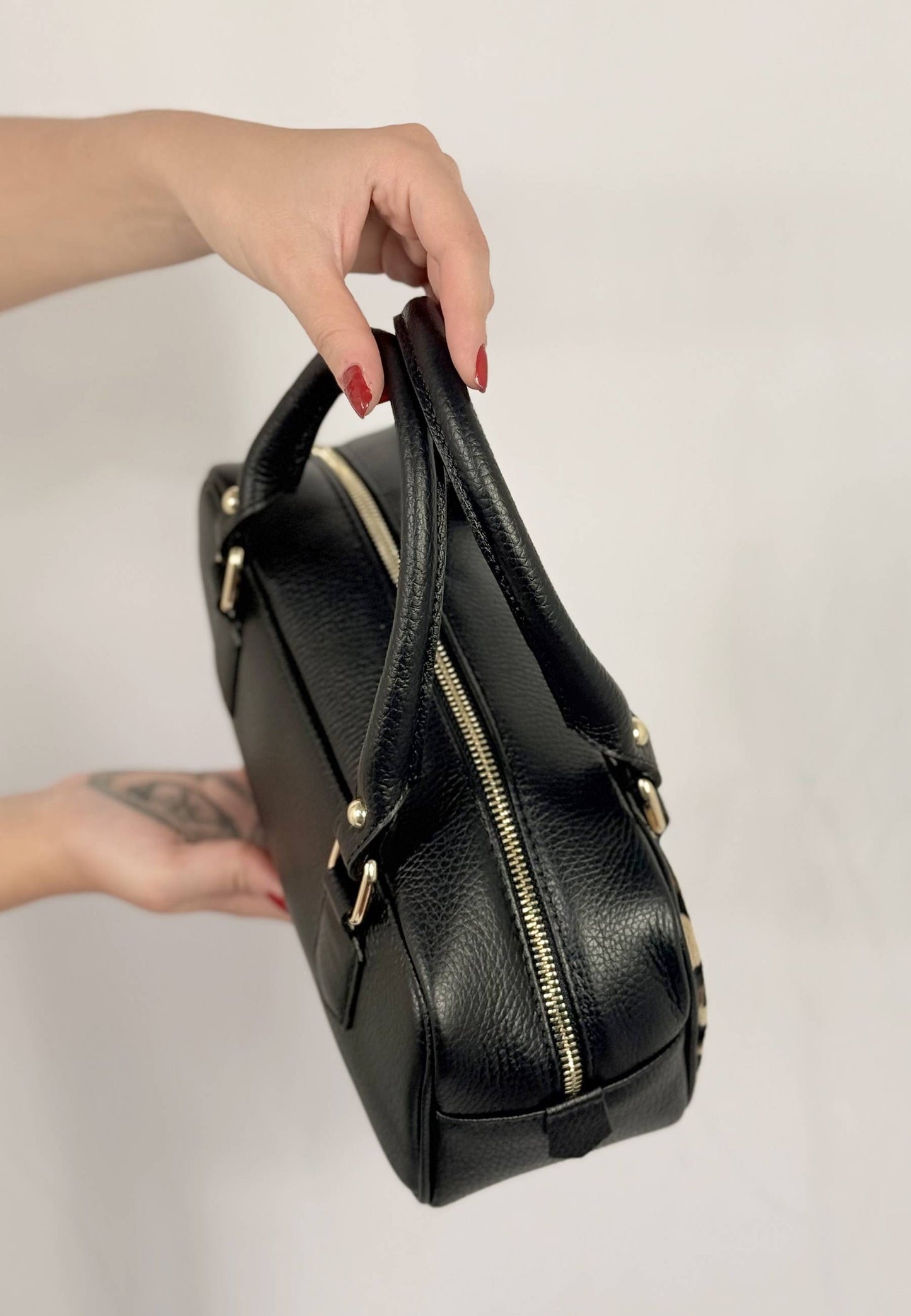 NUNZIA - Borsa A Mano HANNA Cavallino Nero Leopardato