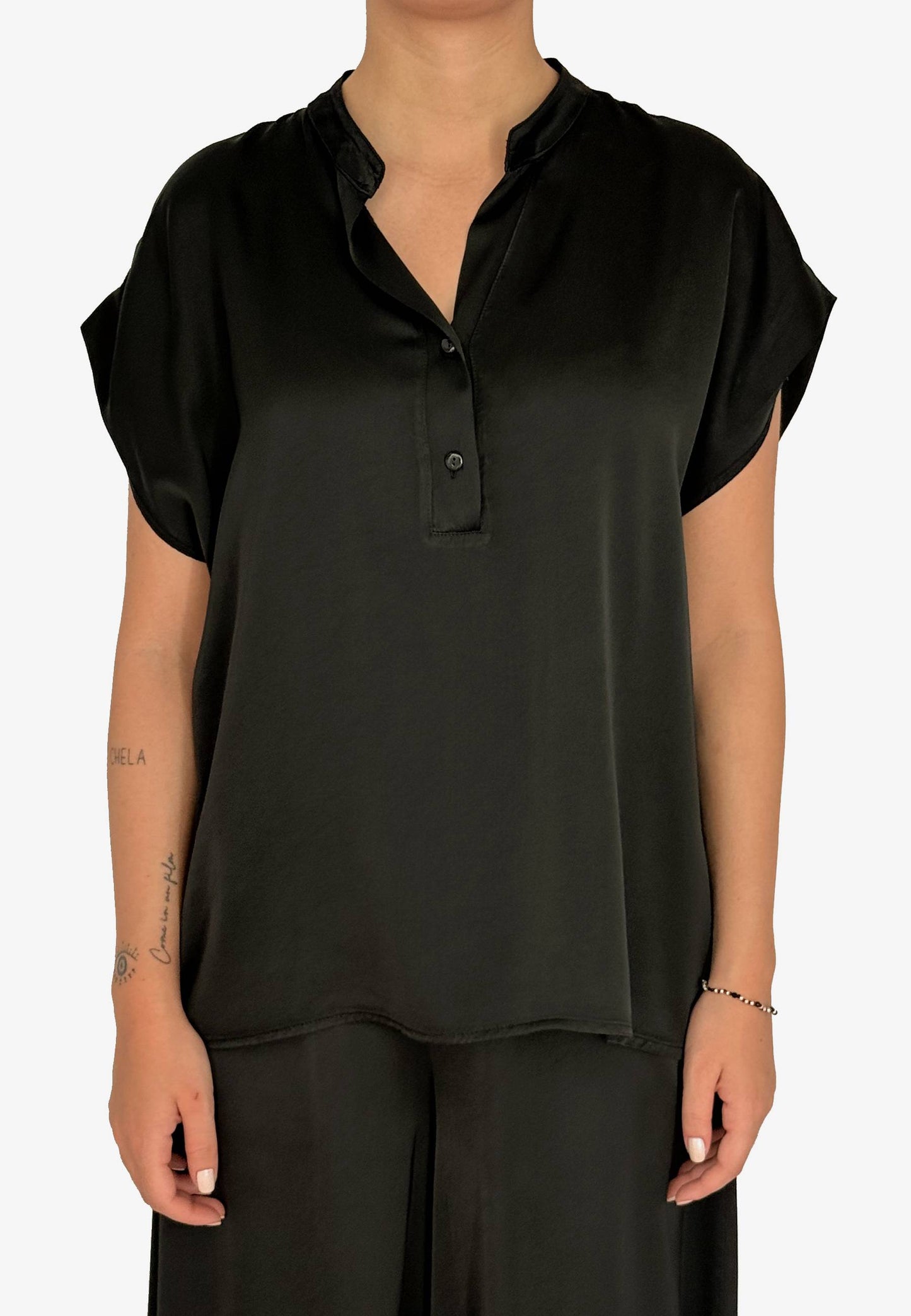 MOTEL - Blusa Boxy Fit Viscosa Nero