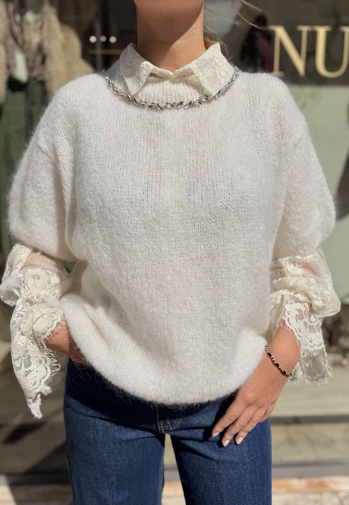 NUNZIA - Maglioncino Gioiello In Mohair Avorio