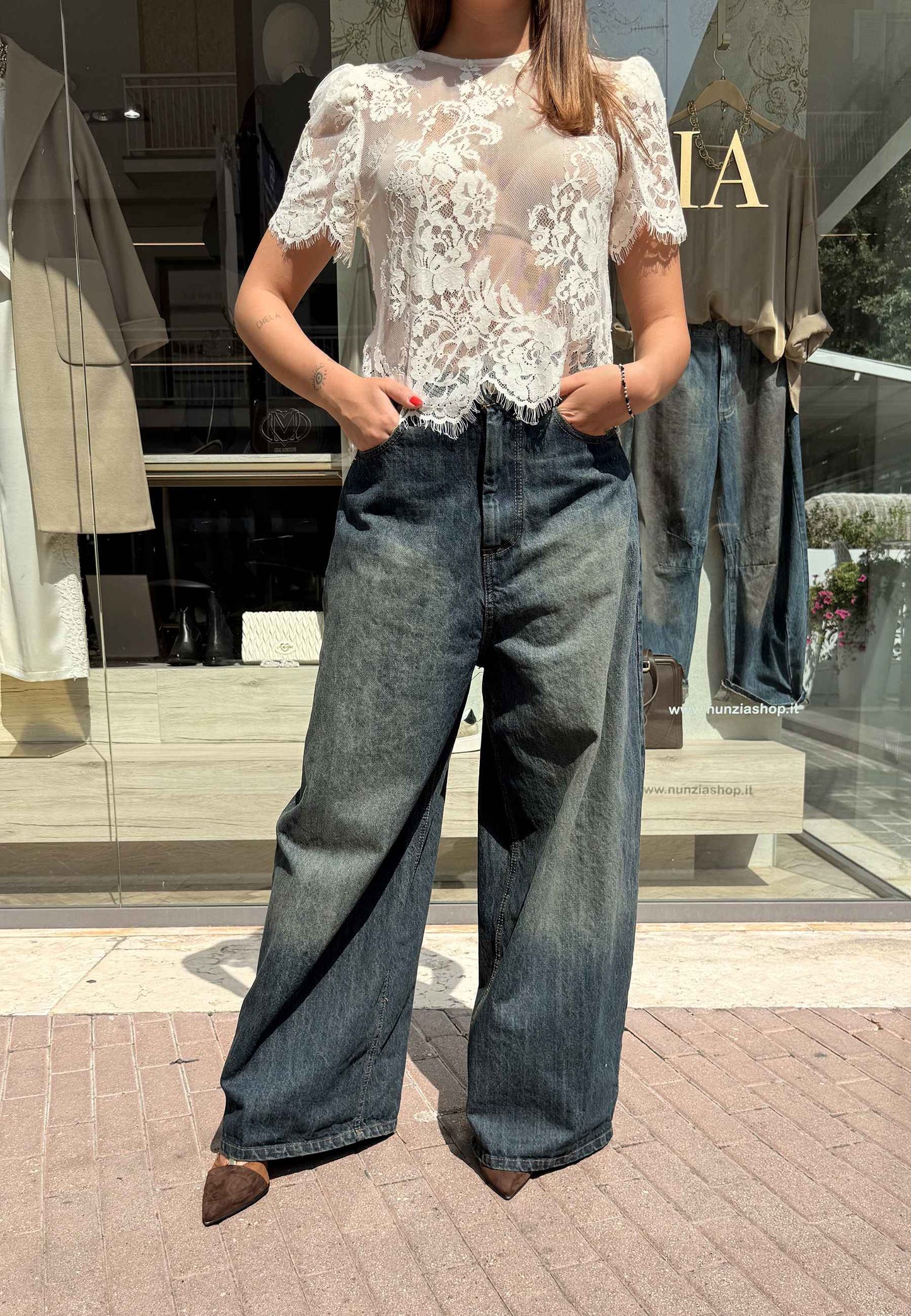 MOTEL - T-Shirt In Pizzo Avorio