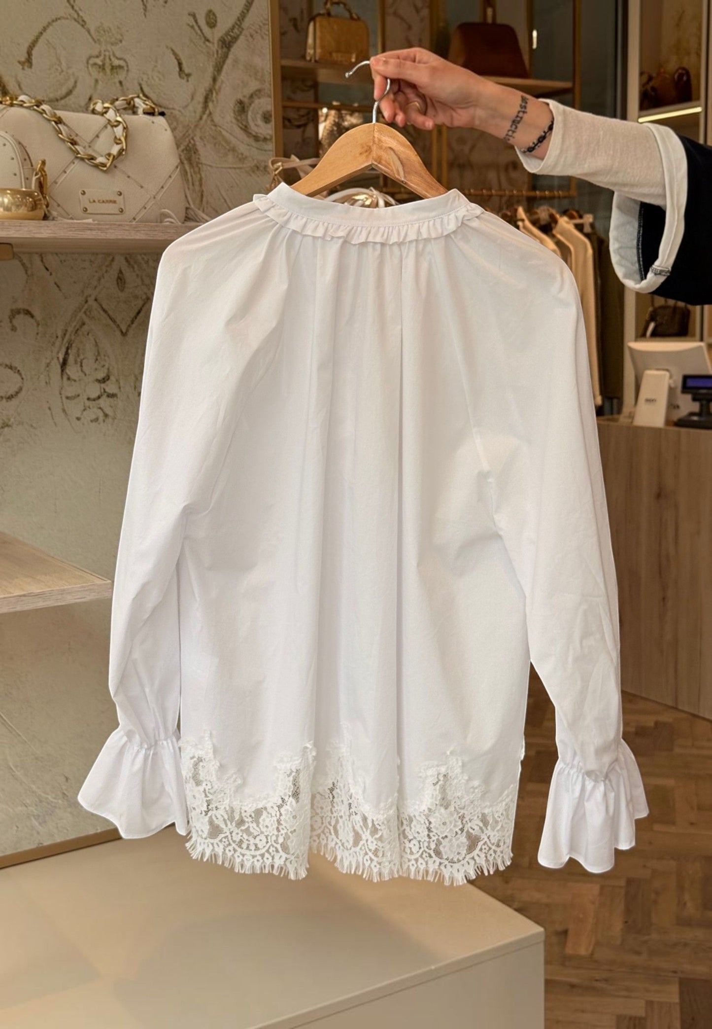 MINERVA - T-shrit Manica Lunga Pizzo Bianco