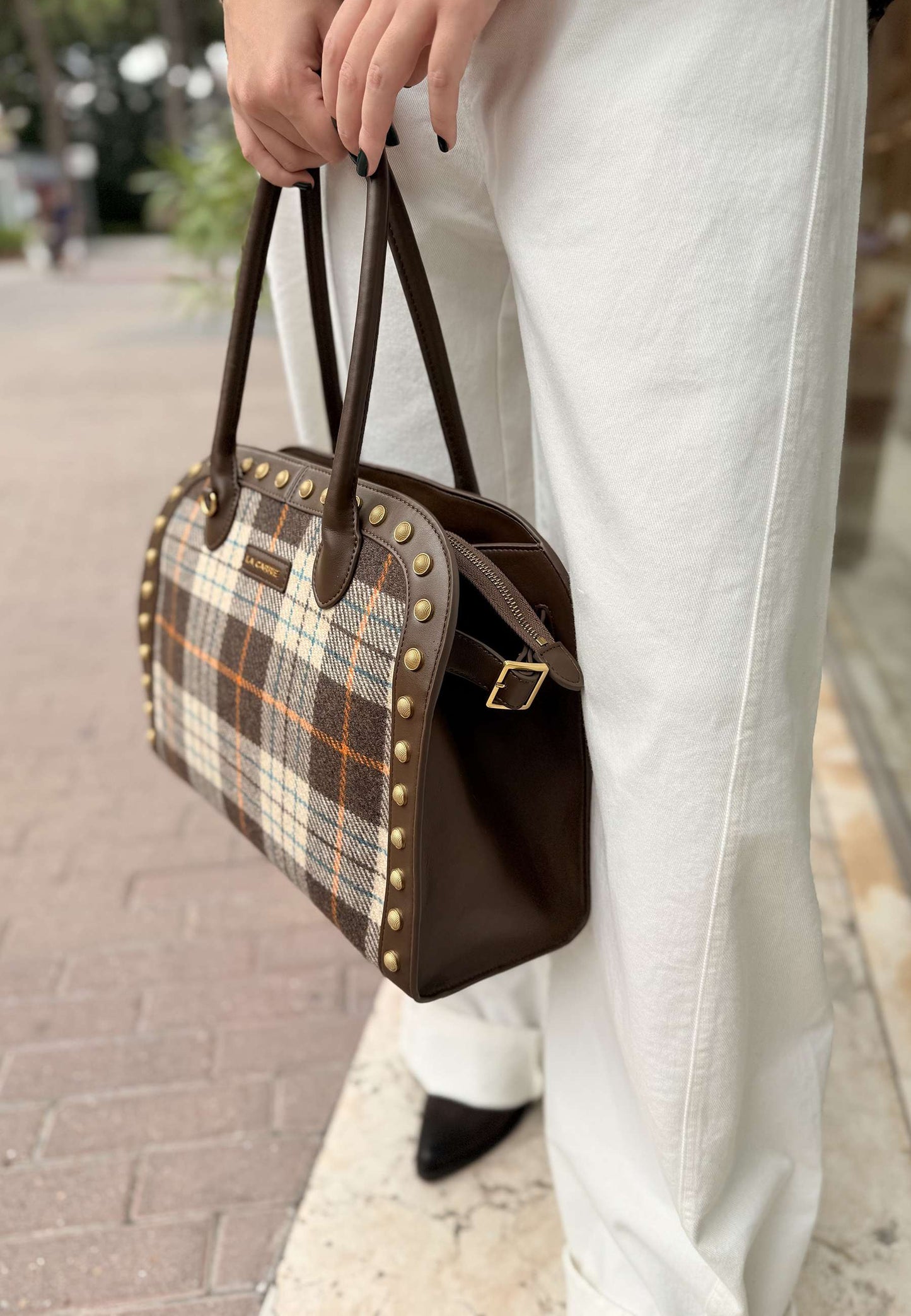 LA CARRIE - Shopping Bag Scottish Combi Marrone