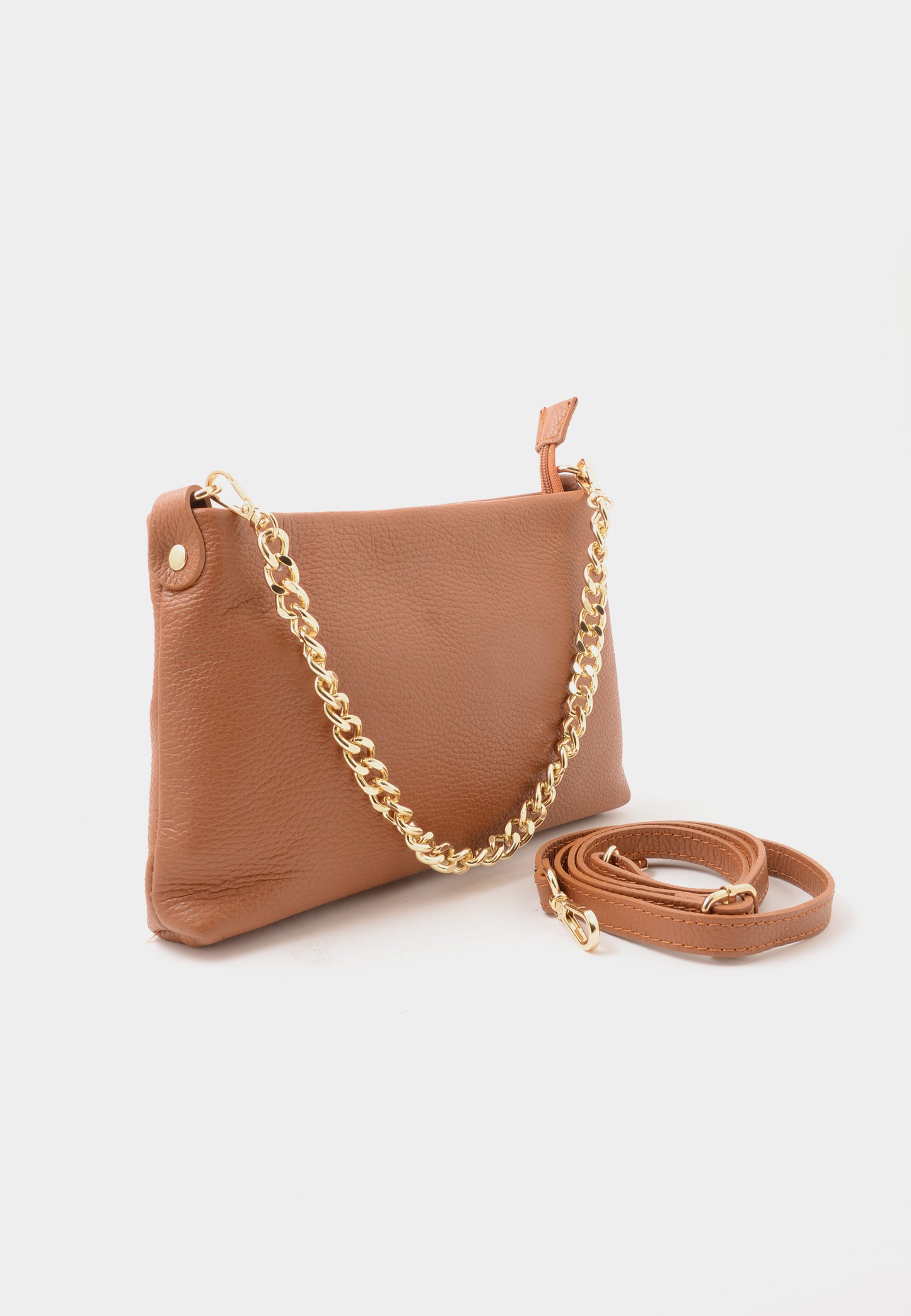 NUNZIA - Clutch Vera Pelle GINEVRA Cuoio
