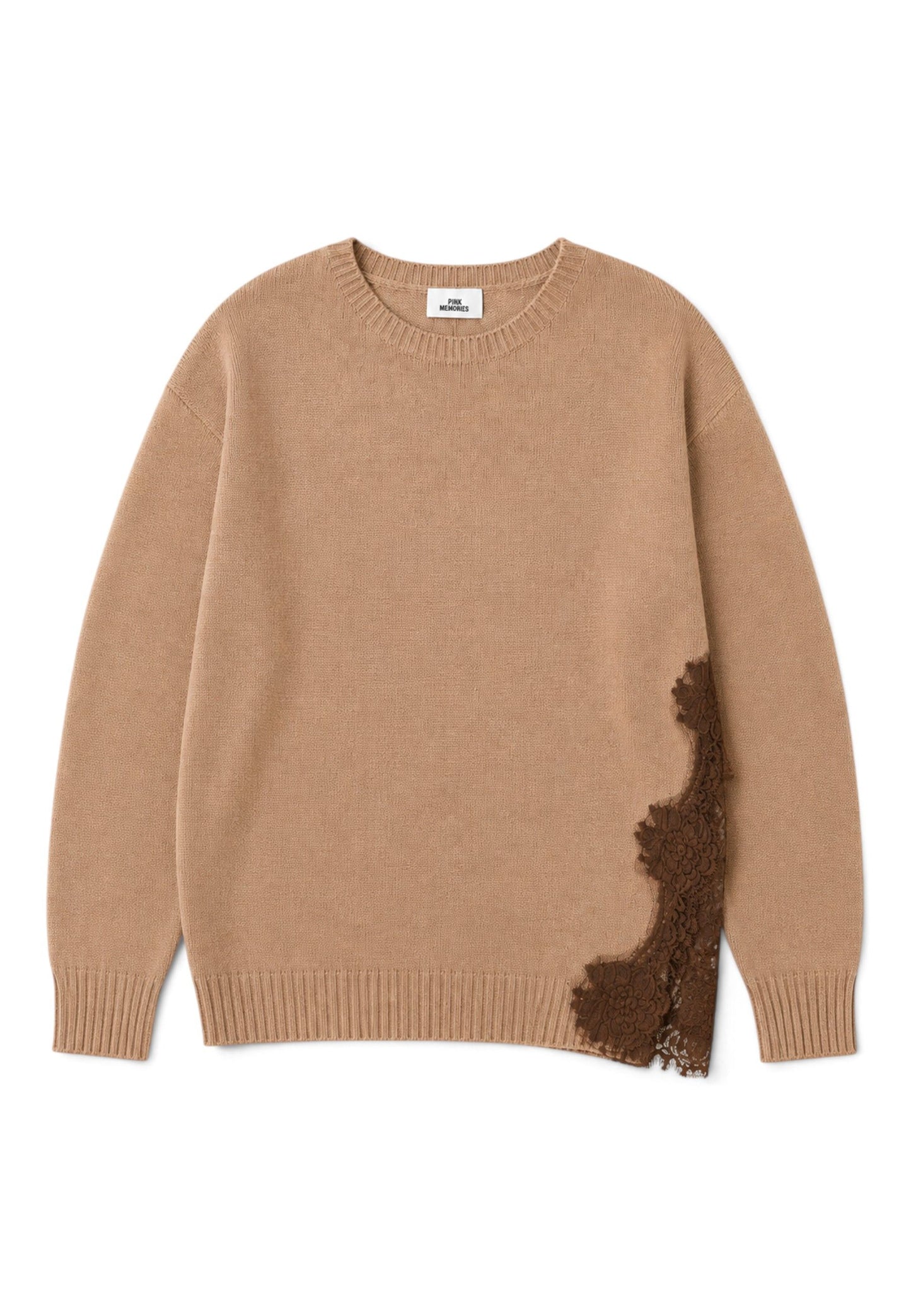 PINK MEMORIES - Maglione Girocollo Con Pizzo Cammello