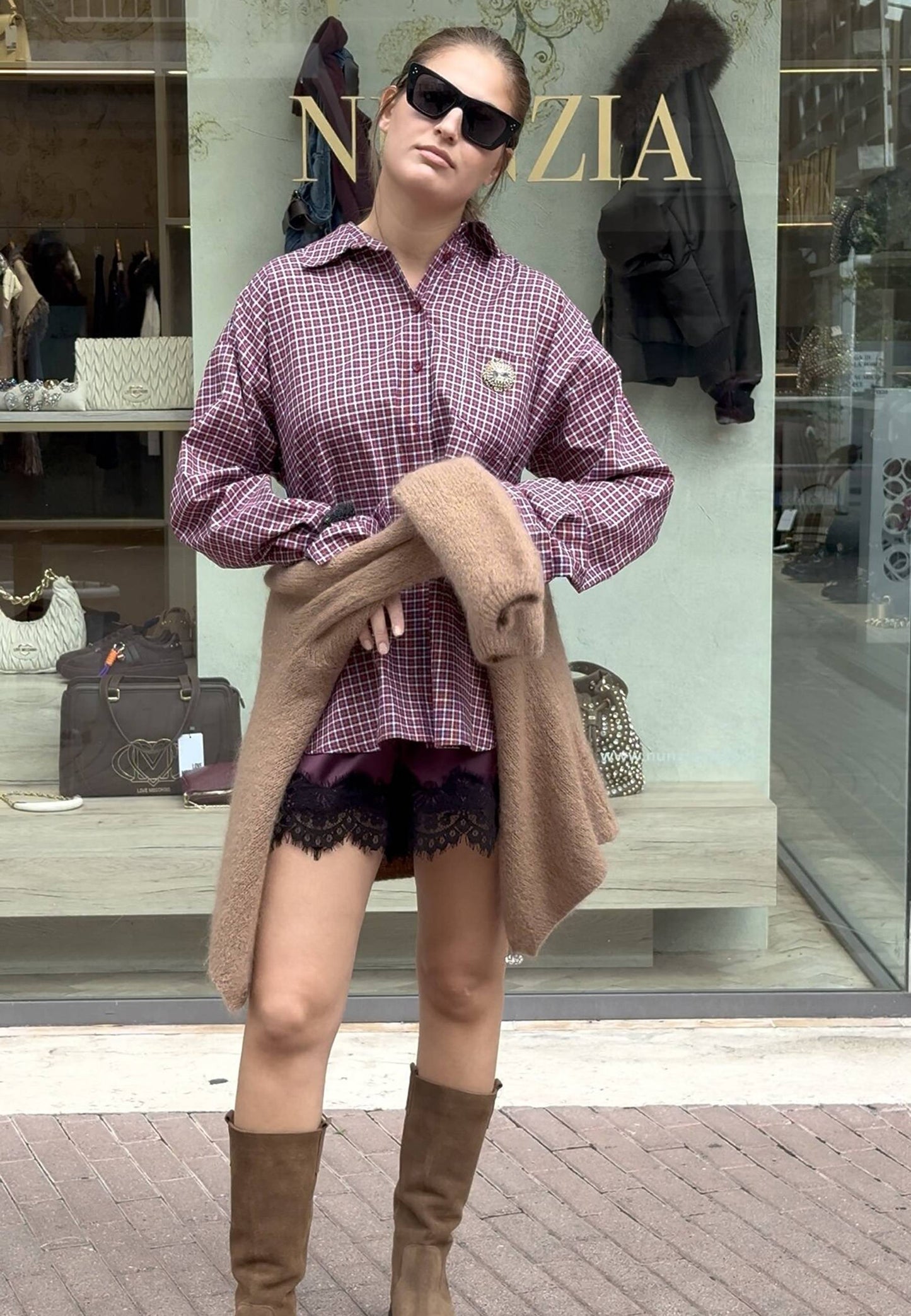 MOTEL - Camicia A Quadri Con Spilla Rosso