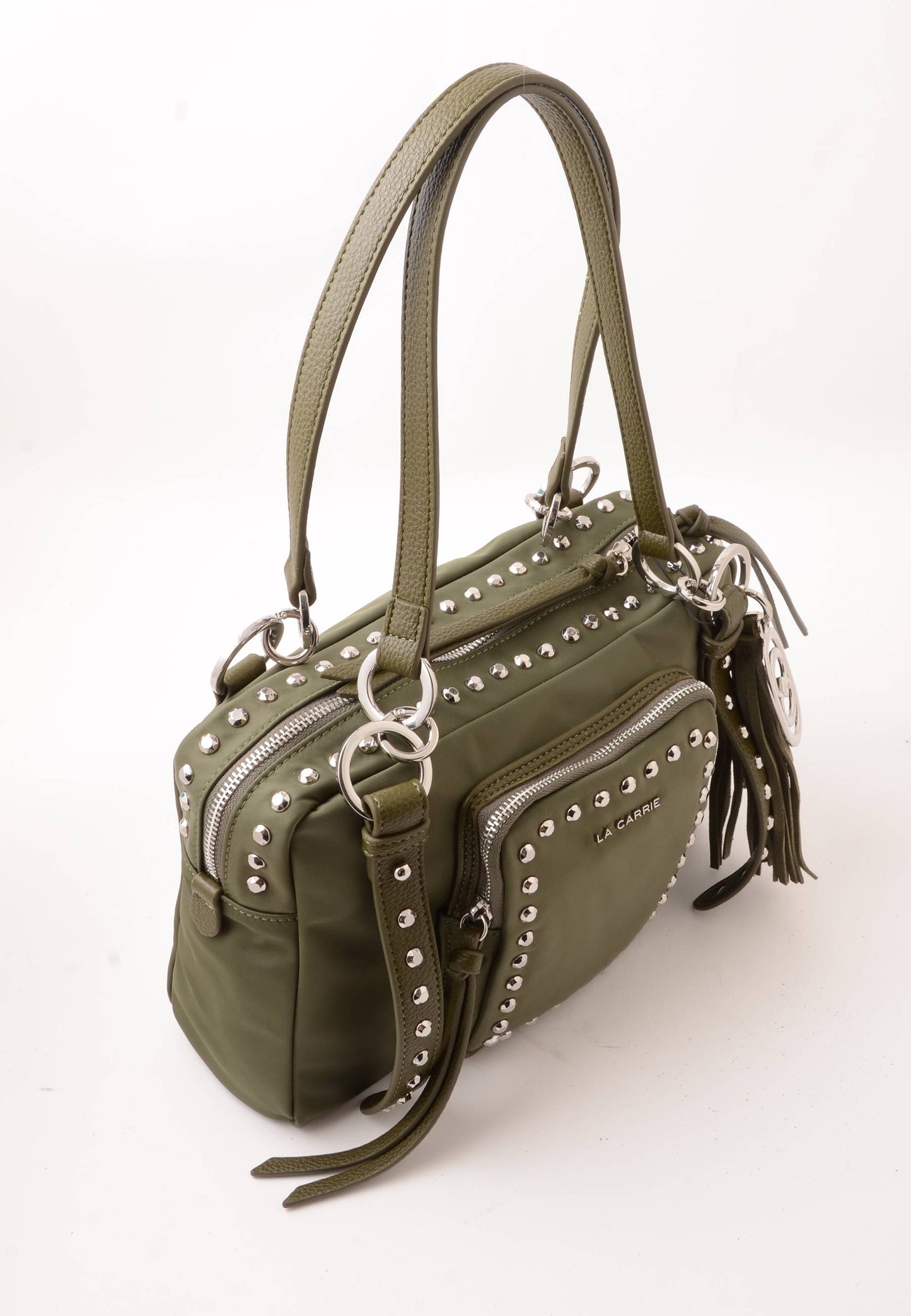 LA CARRIE - Borsa A Spalla Dark Nylon Borchie Oliva