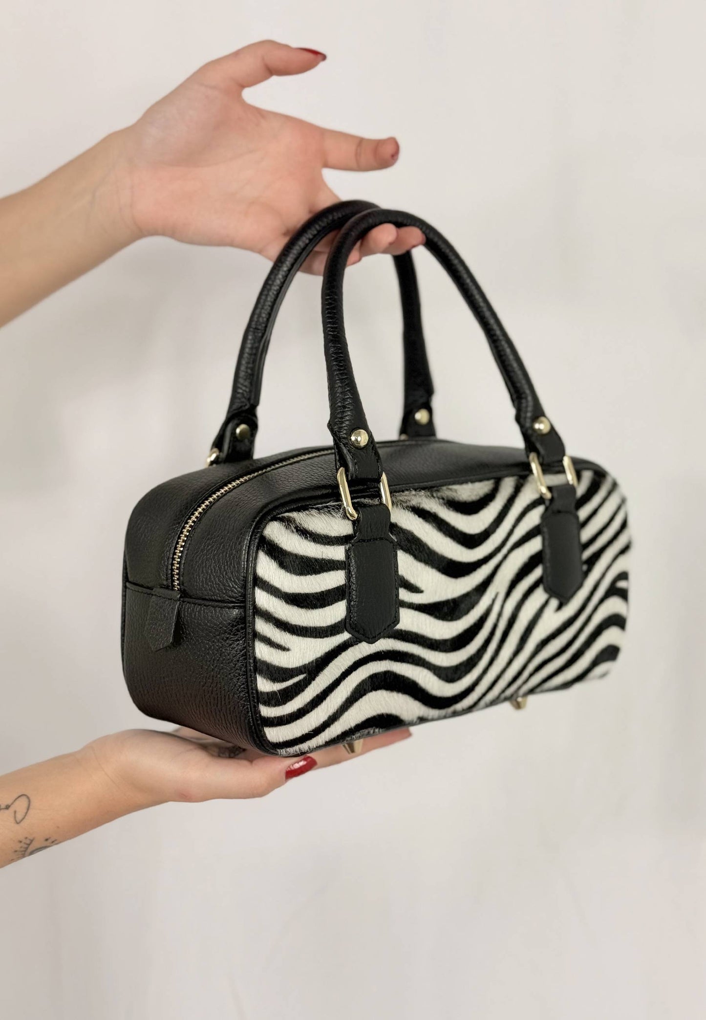 NUNZIA - Borsa A Mano HANNA Cavallino Nero Zebrato