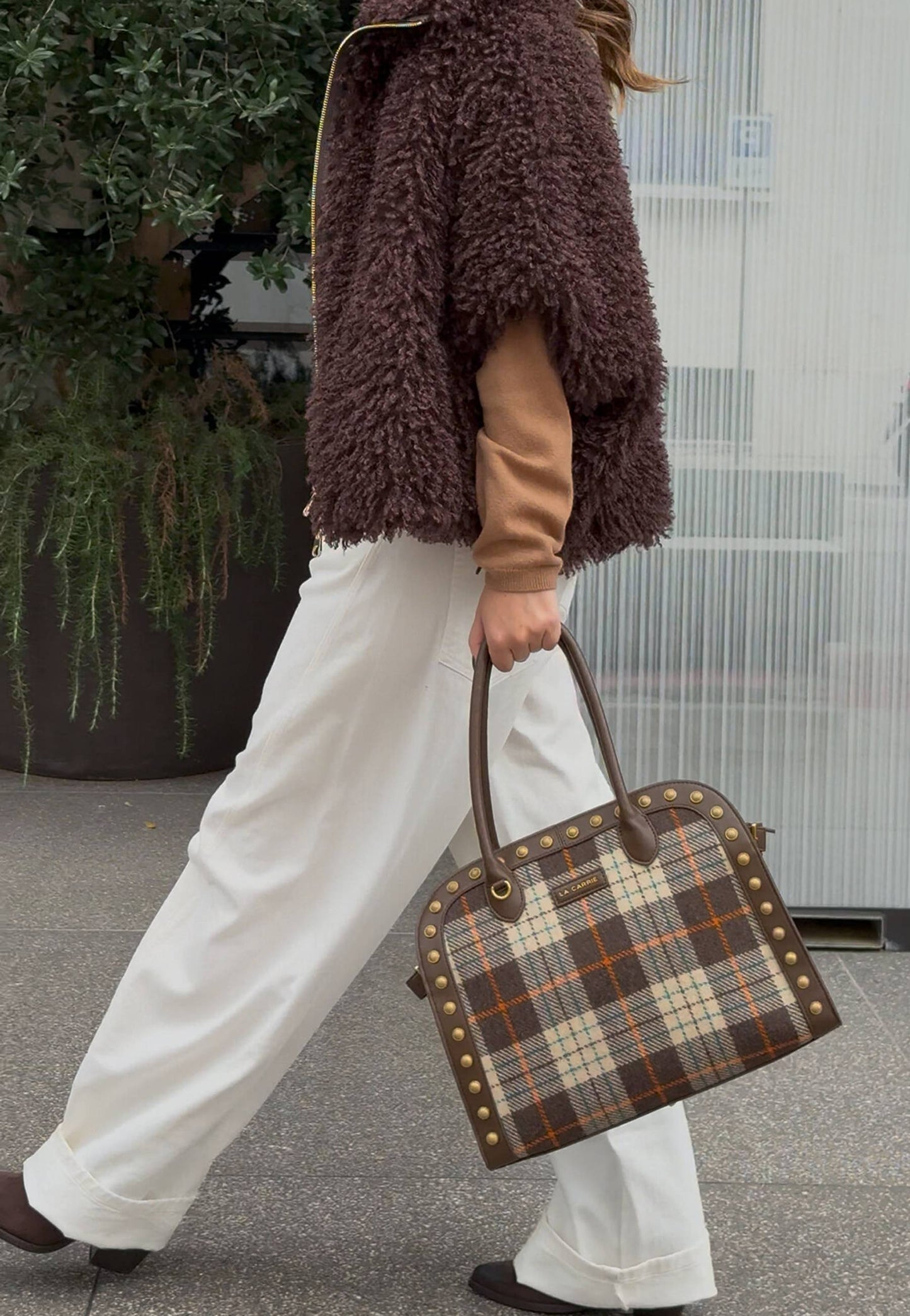 LA CARRIE - Shopping Bag Scottish Combi Marrone