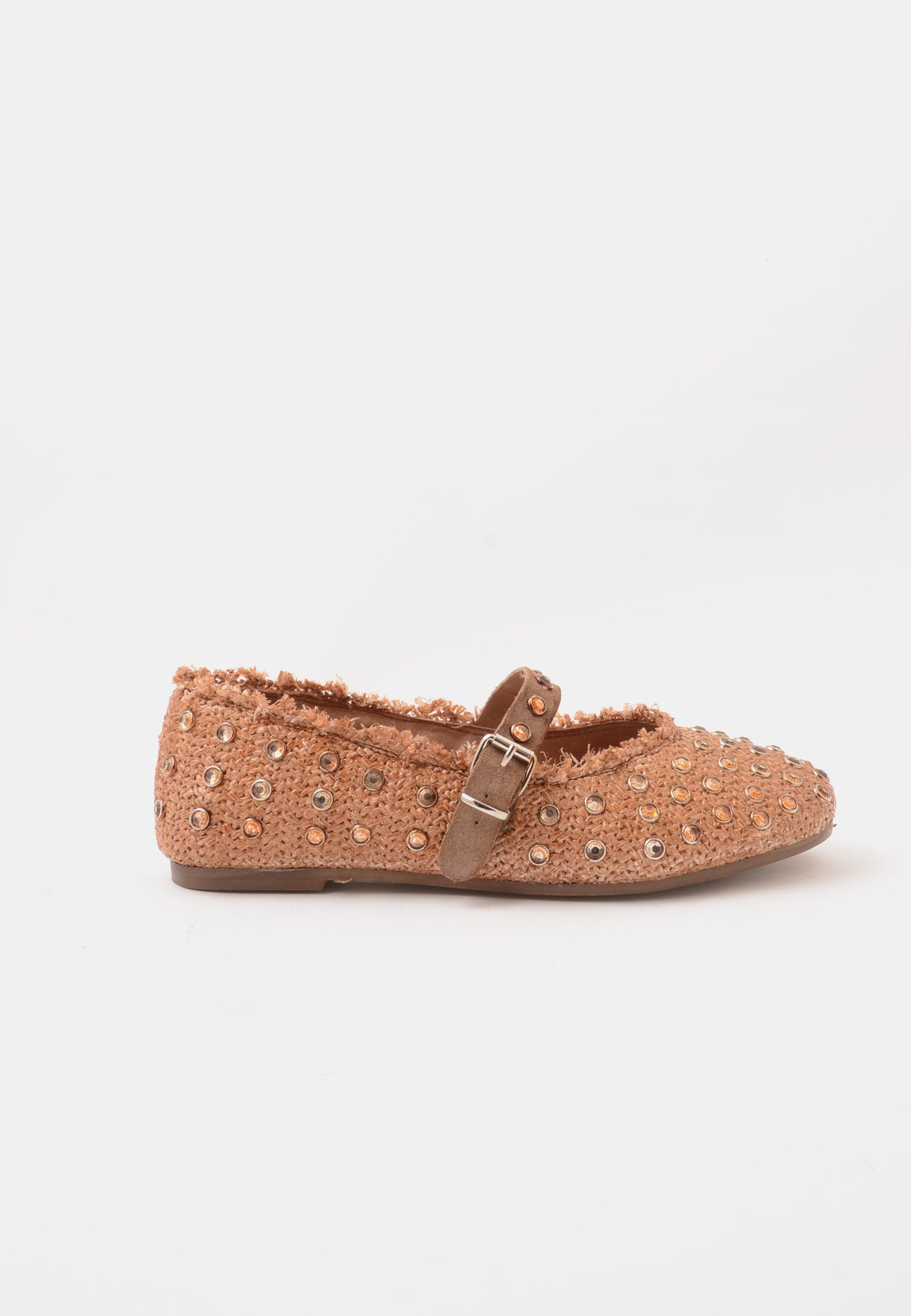 DIVINE FOLLIE - Ballerina Raffia e Strass Cuoio