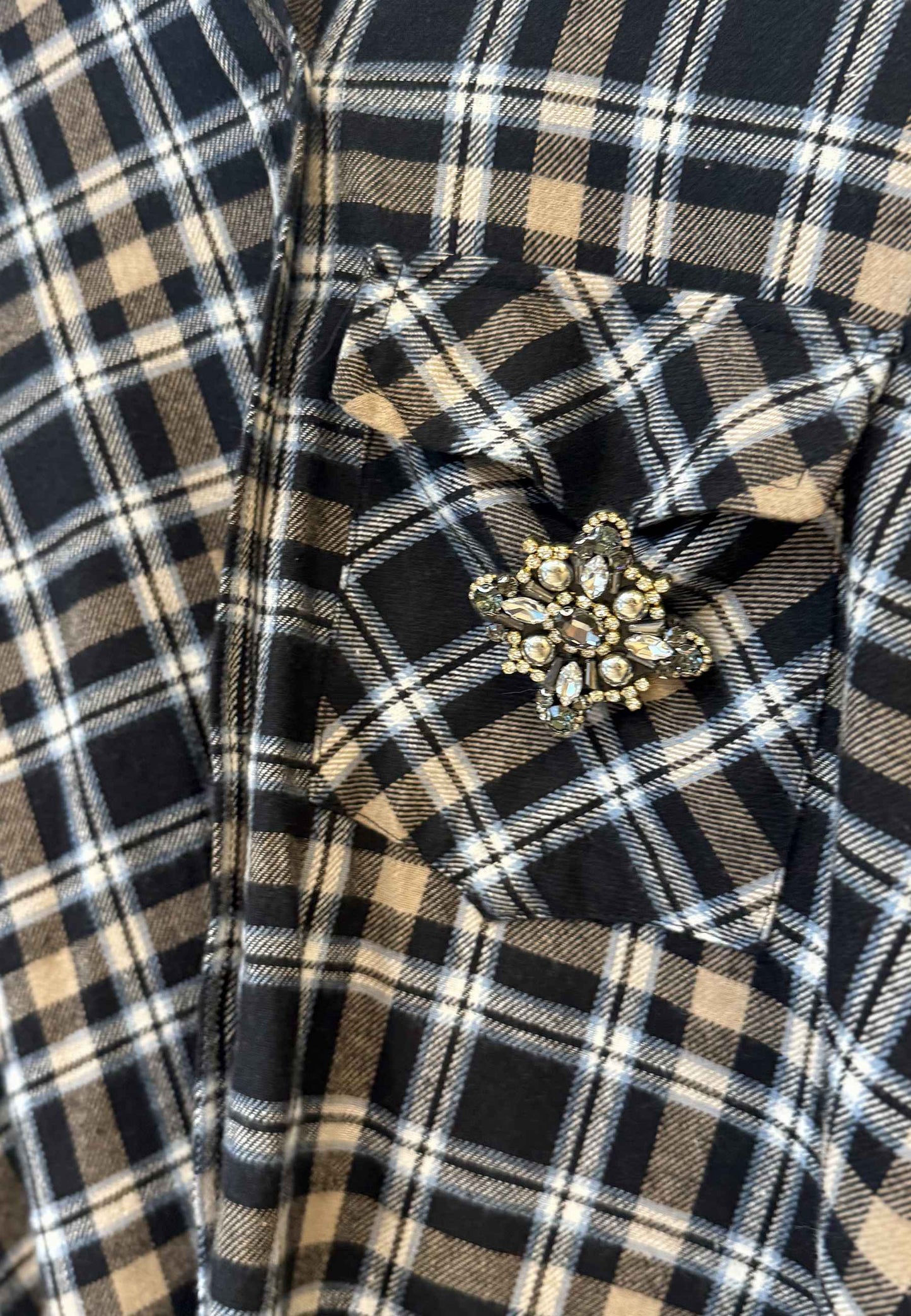 MOTEL - Camicia Check Con Spilla Nero