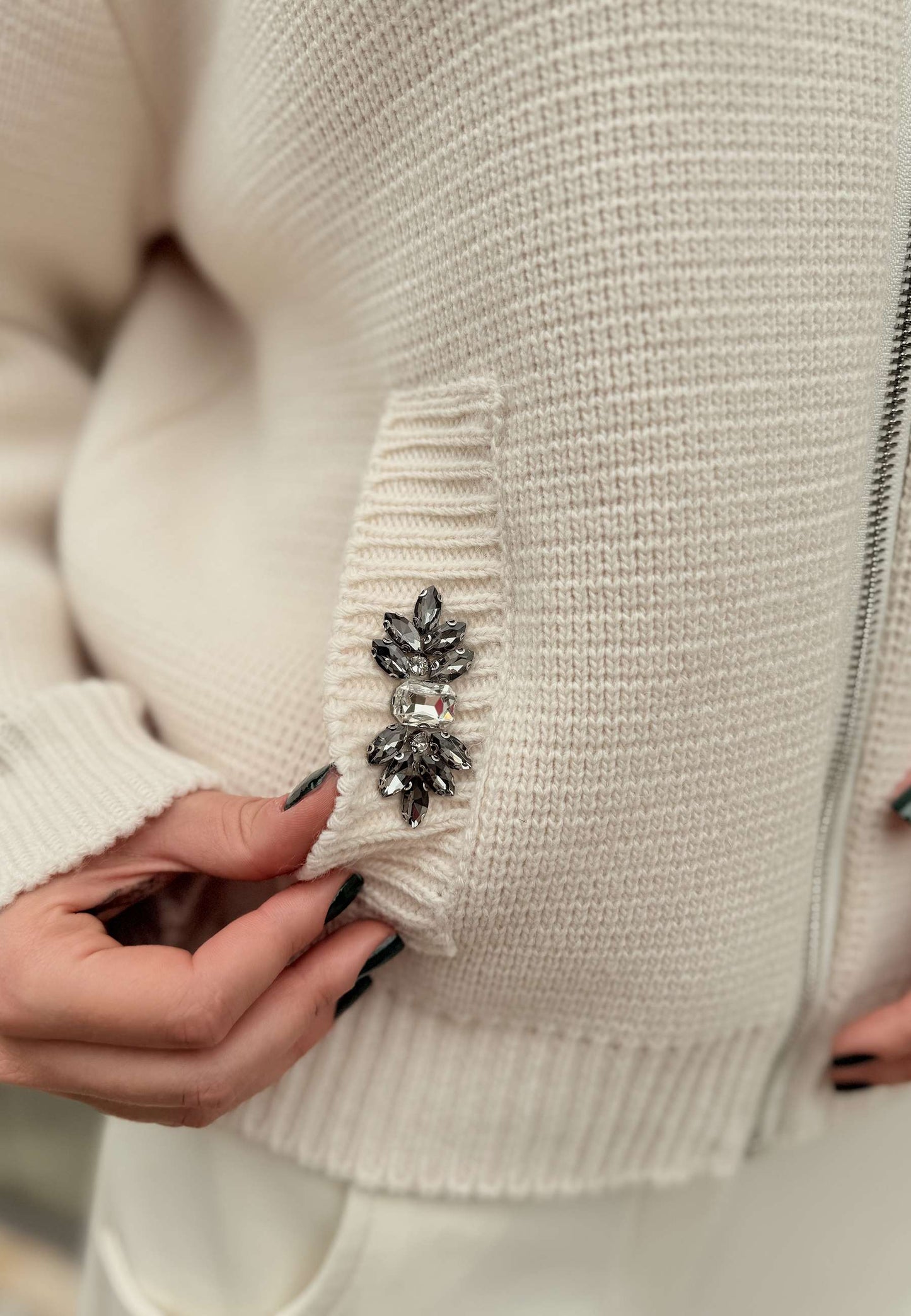 MOTEL - Giacchina In Maglia E Strass Panna
