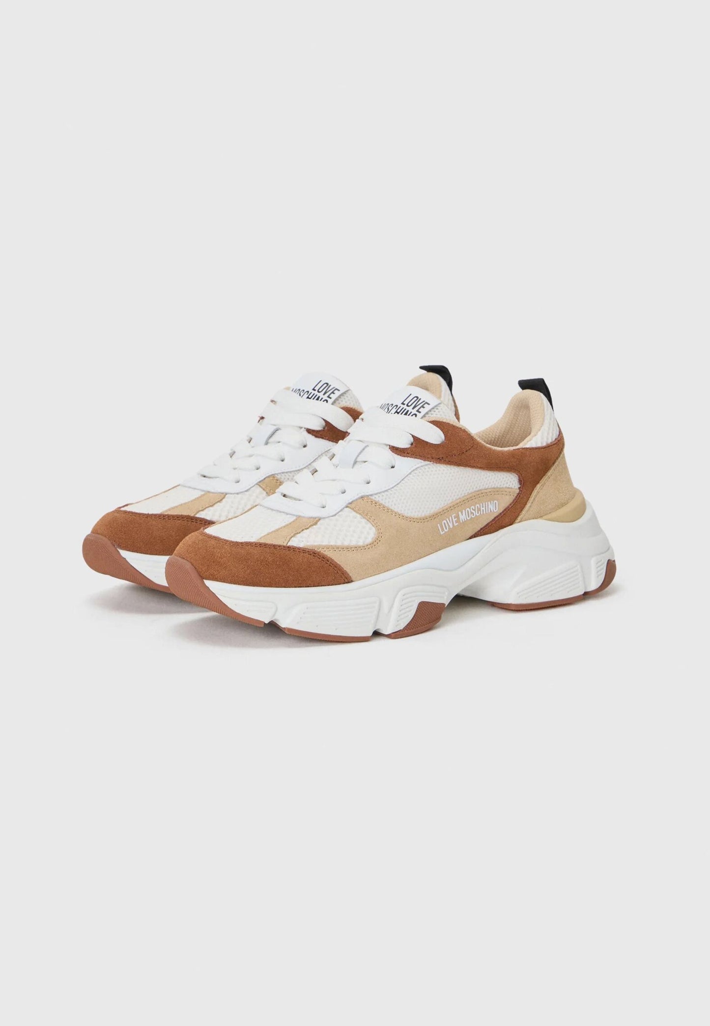 LOVE MOSCHINO - Sneakers Running Scamosciata Bianca Cuoio
