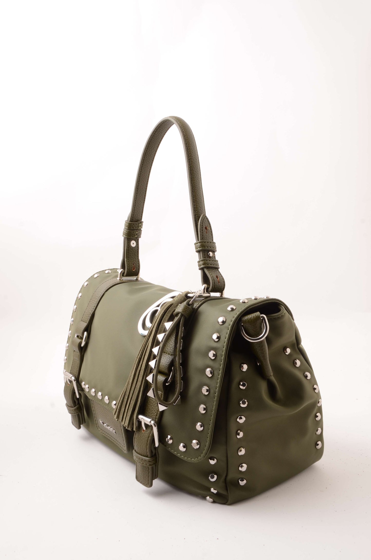LA CARRIE - Shopping Bag Dark Nylon Borchie Oliva