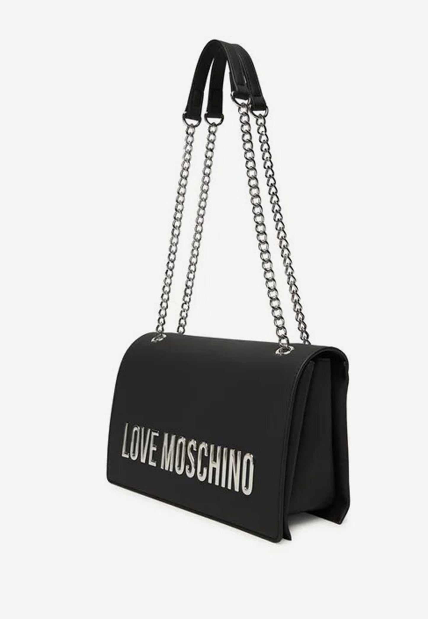 LOVE MOSCHINO - Borsa A Spalla Lettering Soft Touch Nero Argento