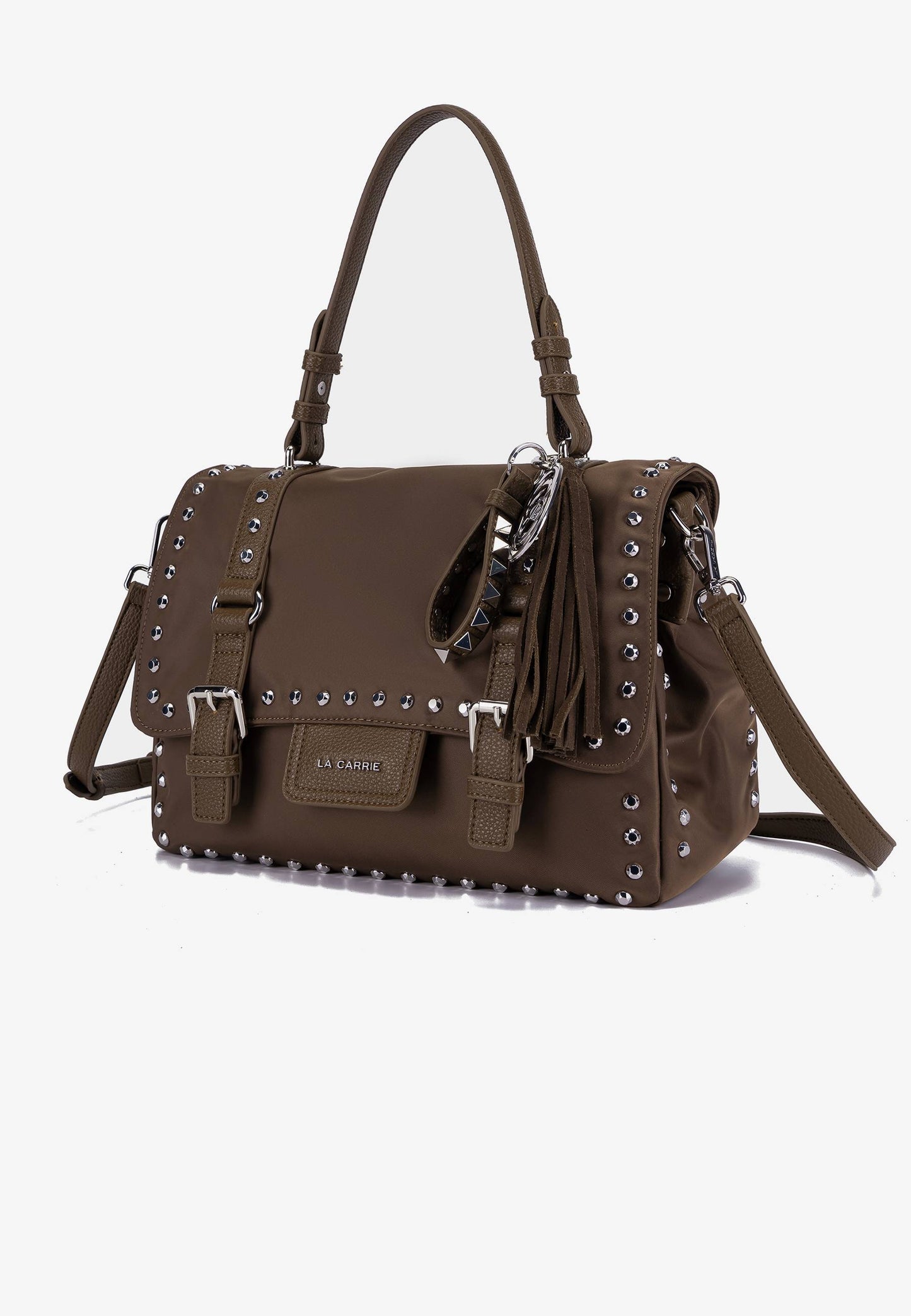 LA CARRIE - Shopping Bag Dark Nylon Borchie Mocha