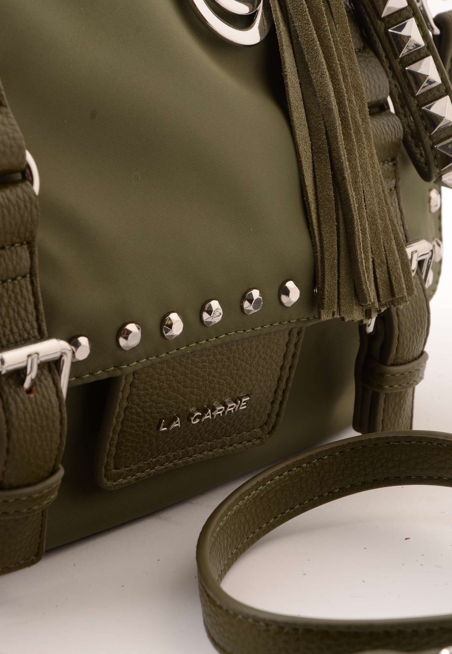 LA CARRIE - Shopping Bag Dark Nylon Borchie Oliva