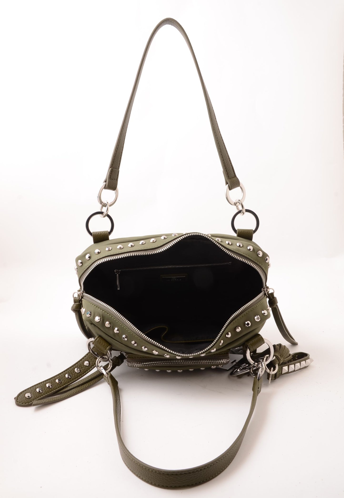 LA CARRIE - Borsa A Spalla Dark Nylon Borchie Oliva