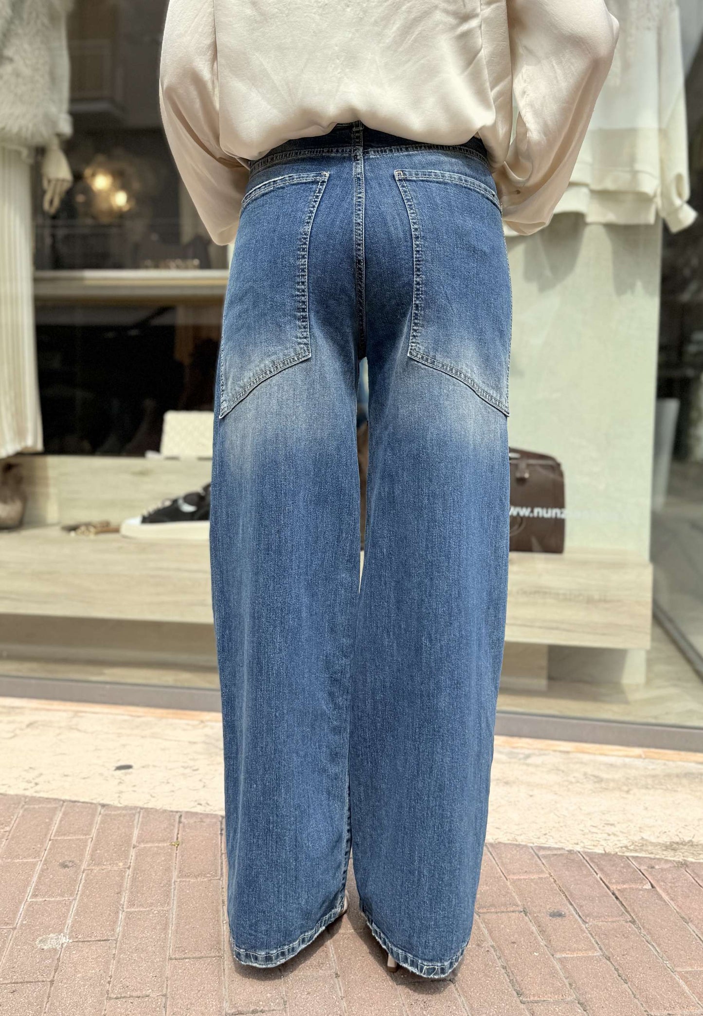 MOTEL - Jeans Wide Leg Lavaggio Medio