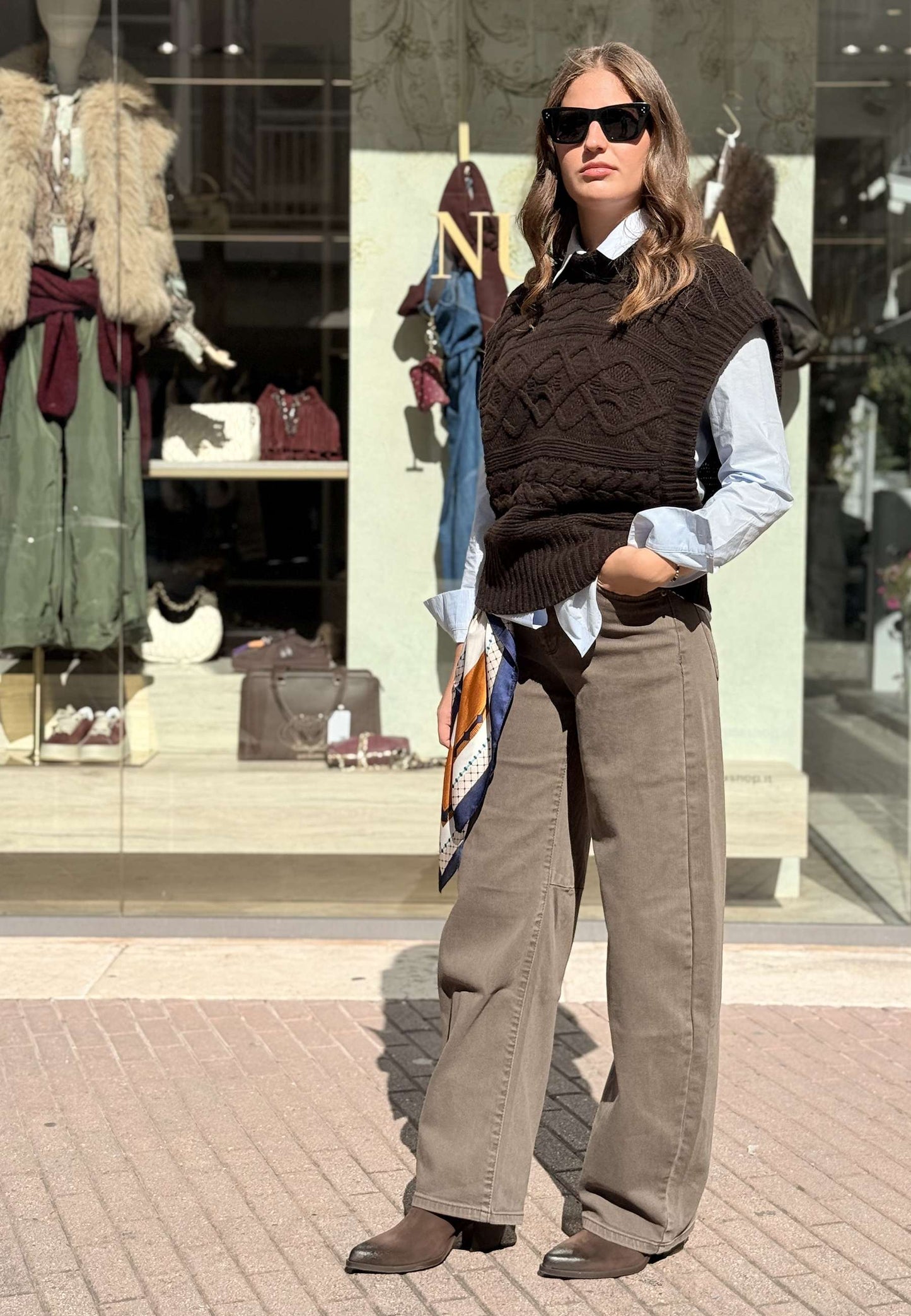 MOTEL - Gilet Over In Maglia Moro